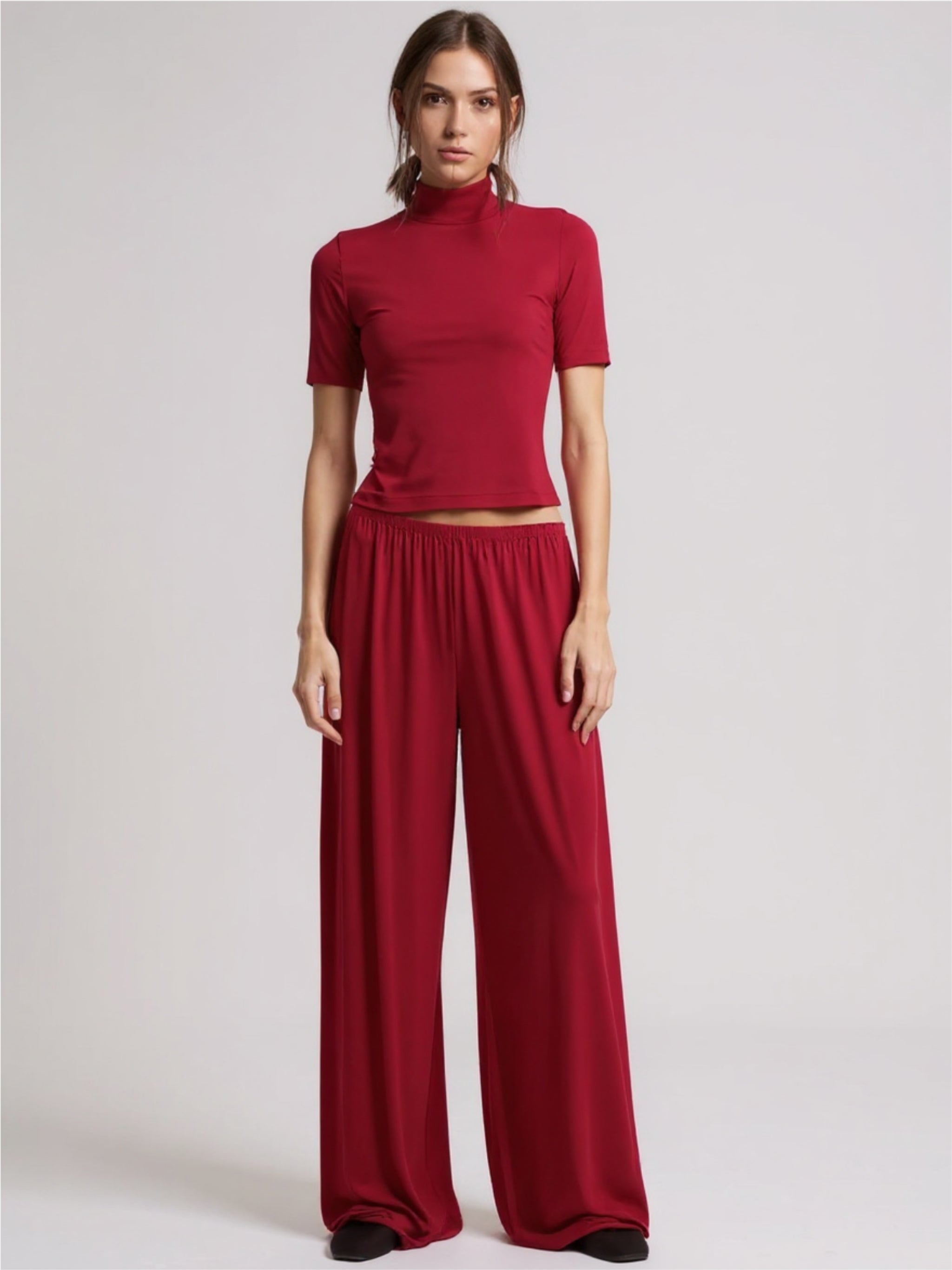 Mock Neck Short Sleeve Top & Pants Set