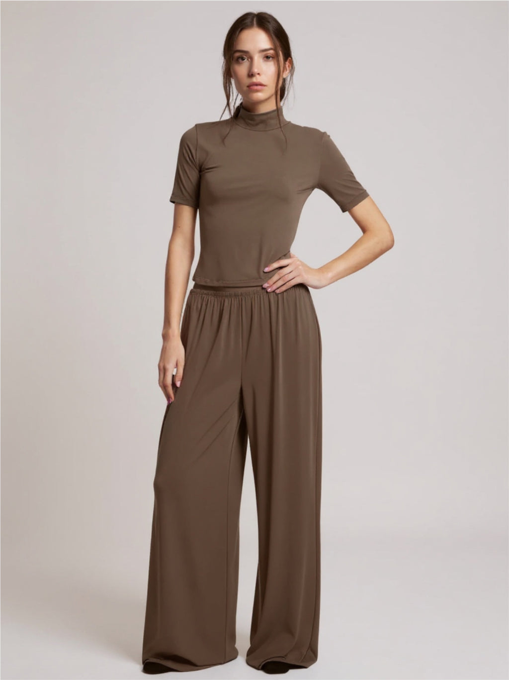 Mock Neck Short Sleeve Top & Pants Set