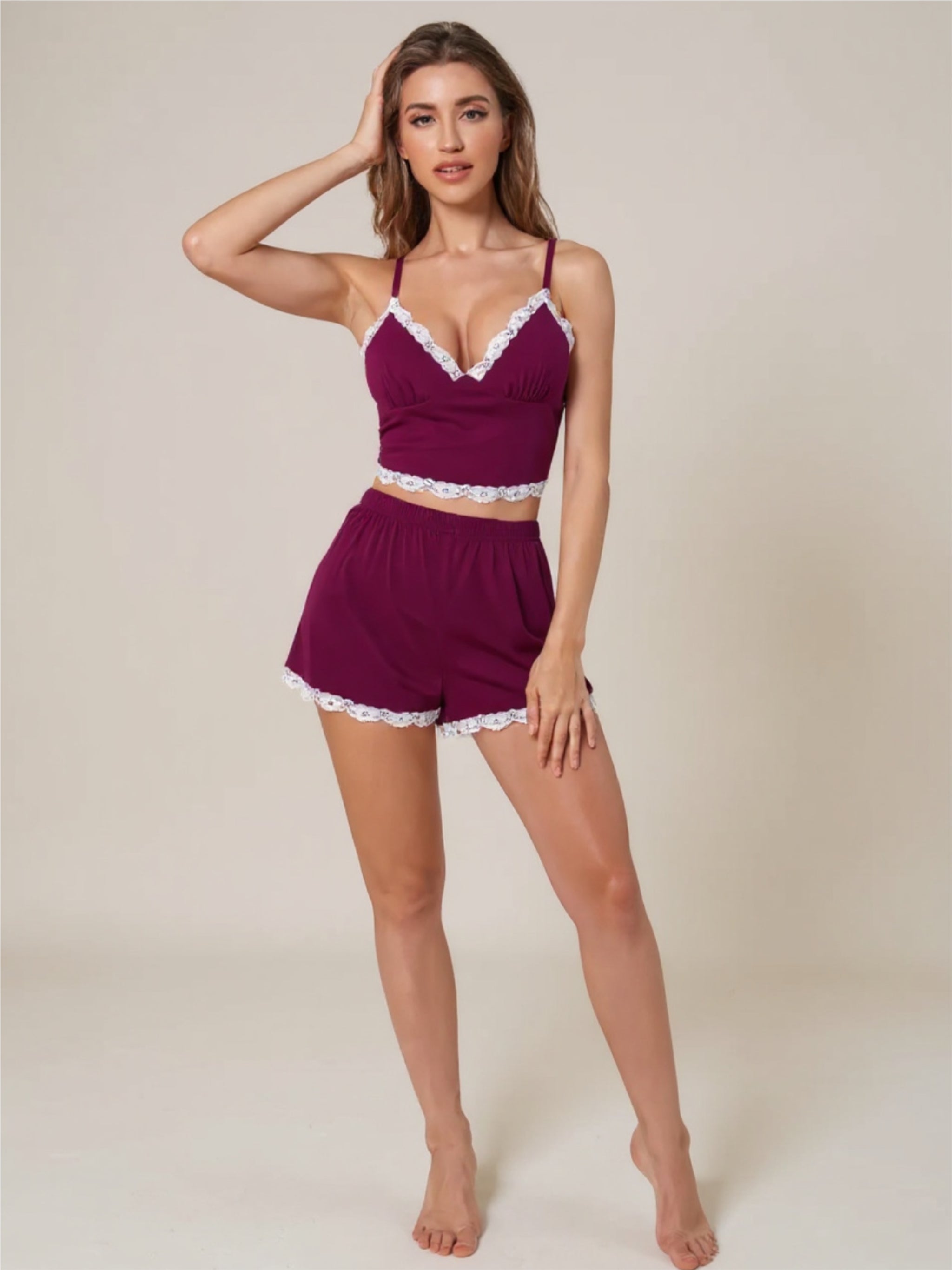 Lace Detailed Top & Shorts Pajama Set