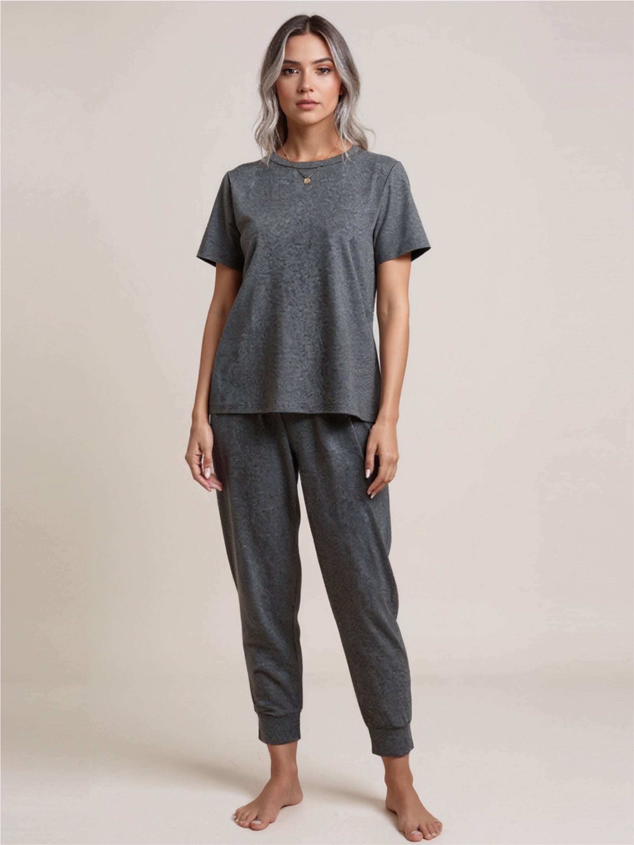 Round Neck Short Sleeve Top & Pants Set