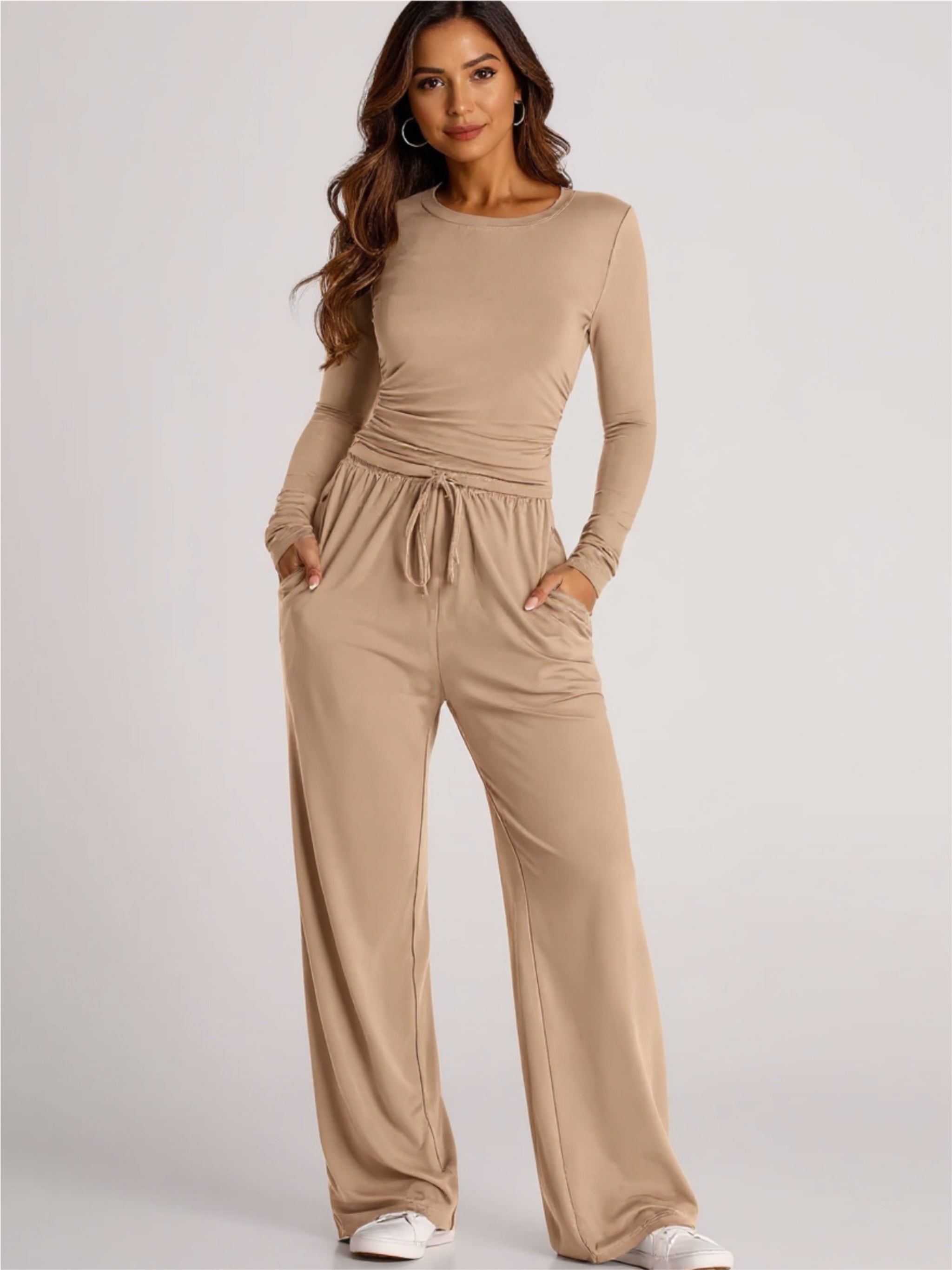 Round Neck Long Sleeve Top & Pants Set