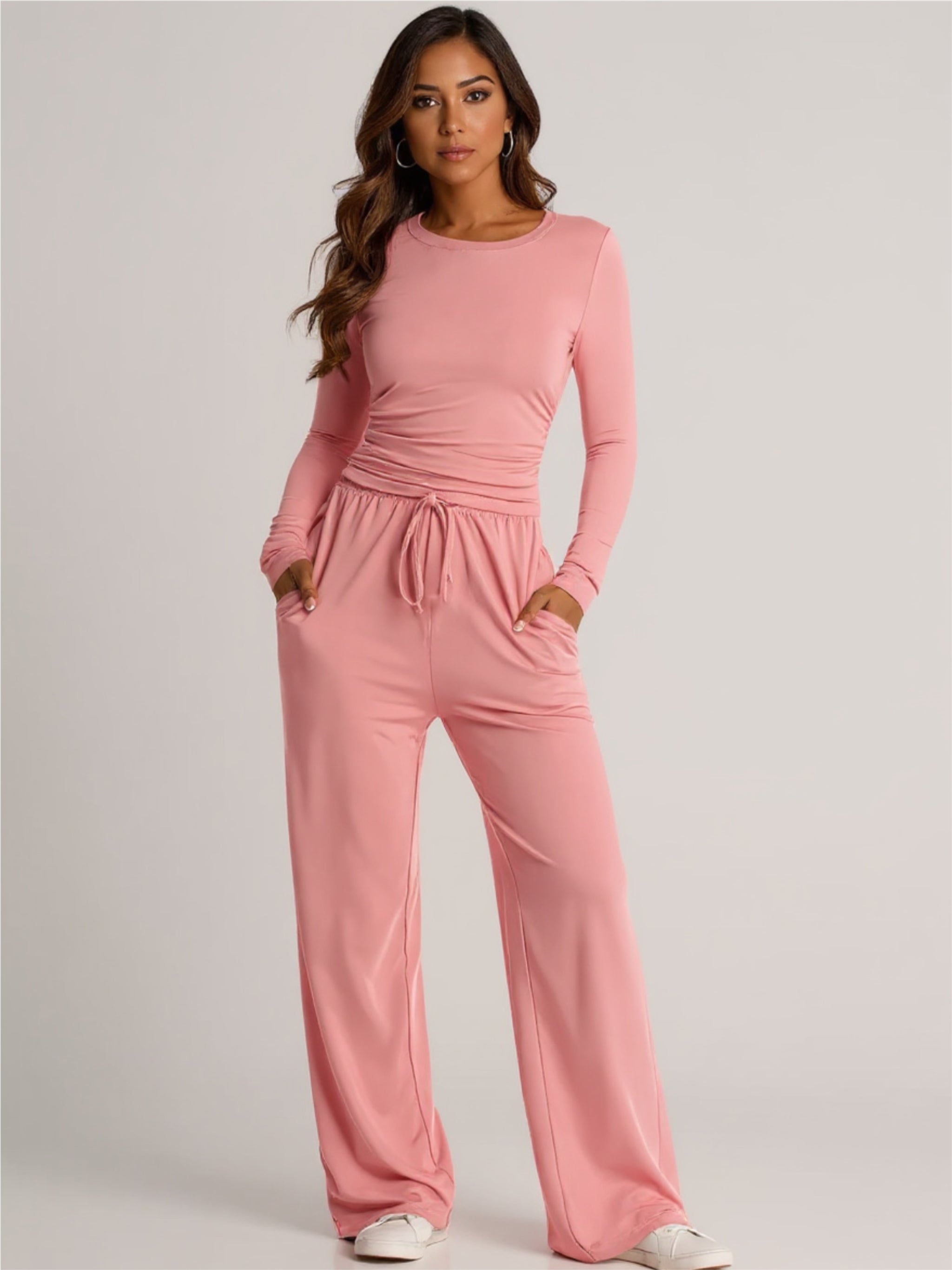 Round Neck Long Sleeve Top & Pants Set