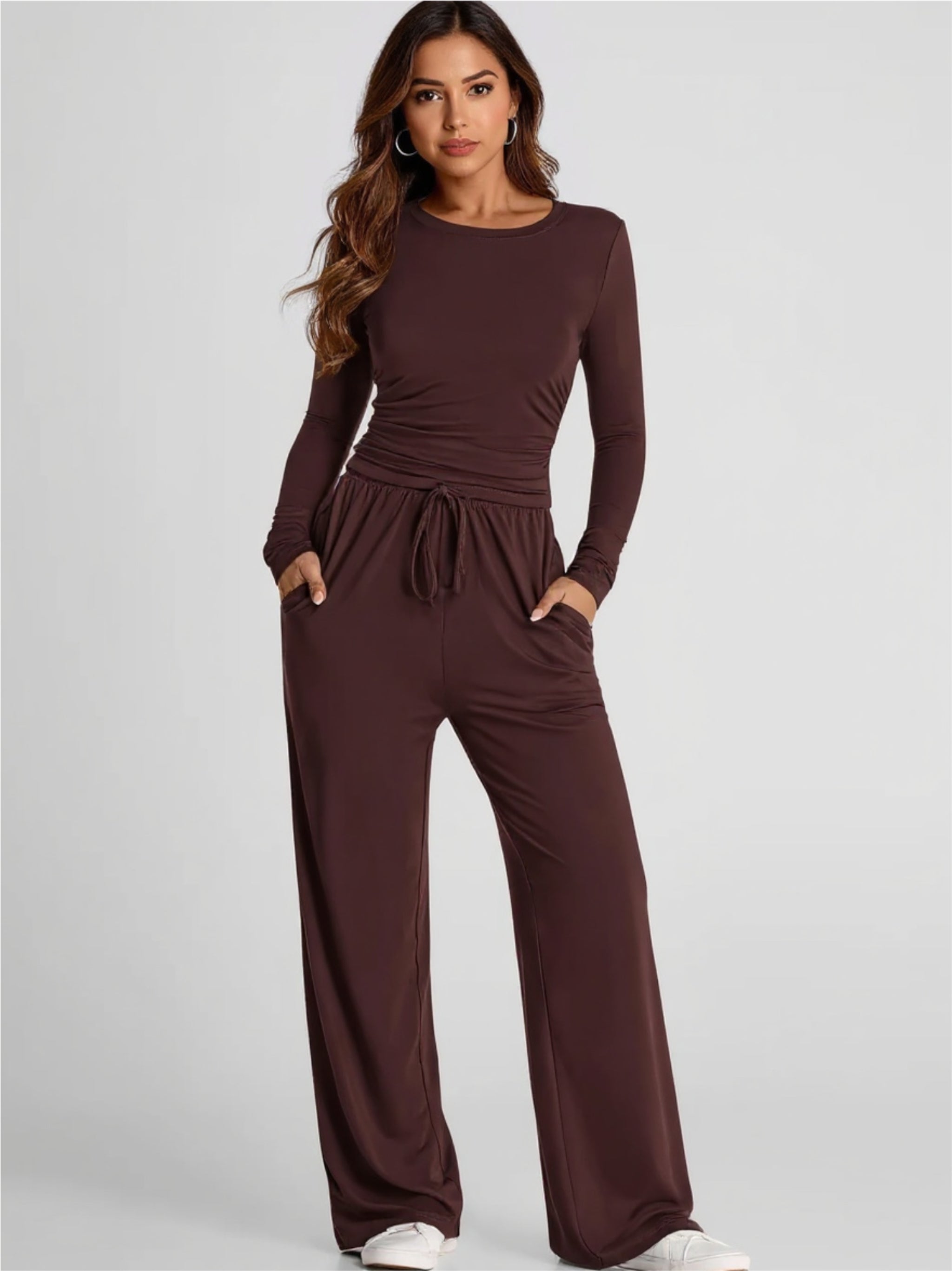 Round Neck Long Sleeve Top & Pants Set
