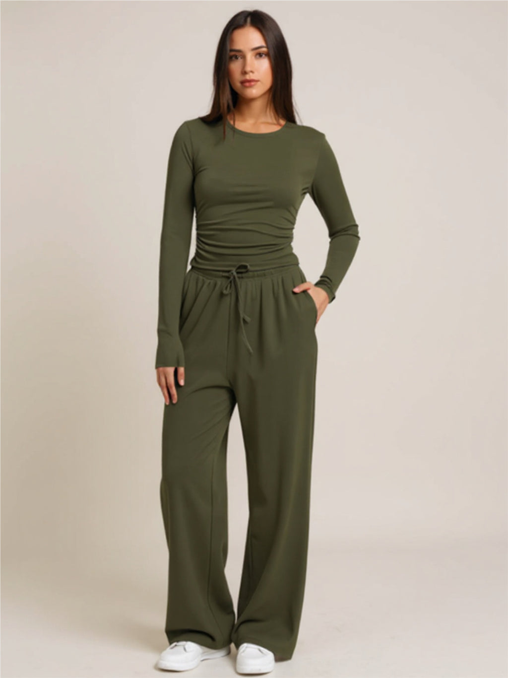 Round Neck Long Sleeve Top & Pants Set