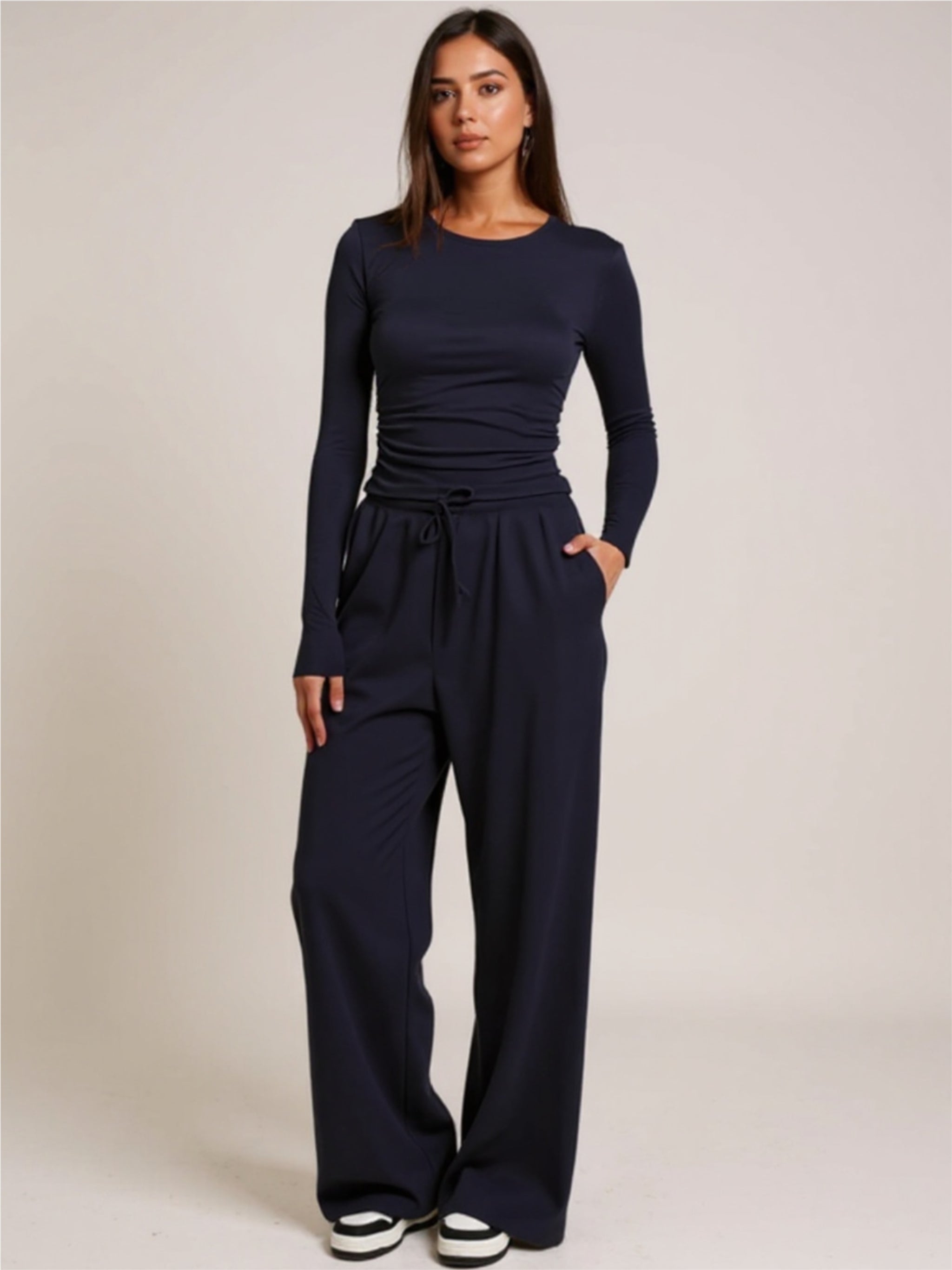 Round Neck Long Sleeve Top & Pants Set