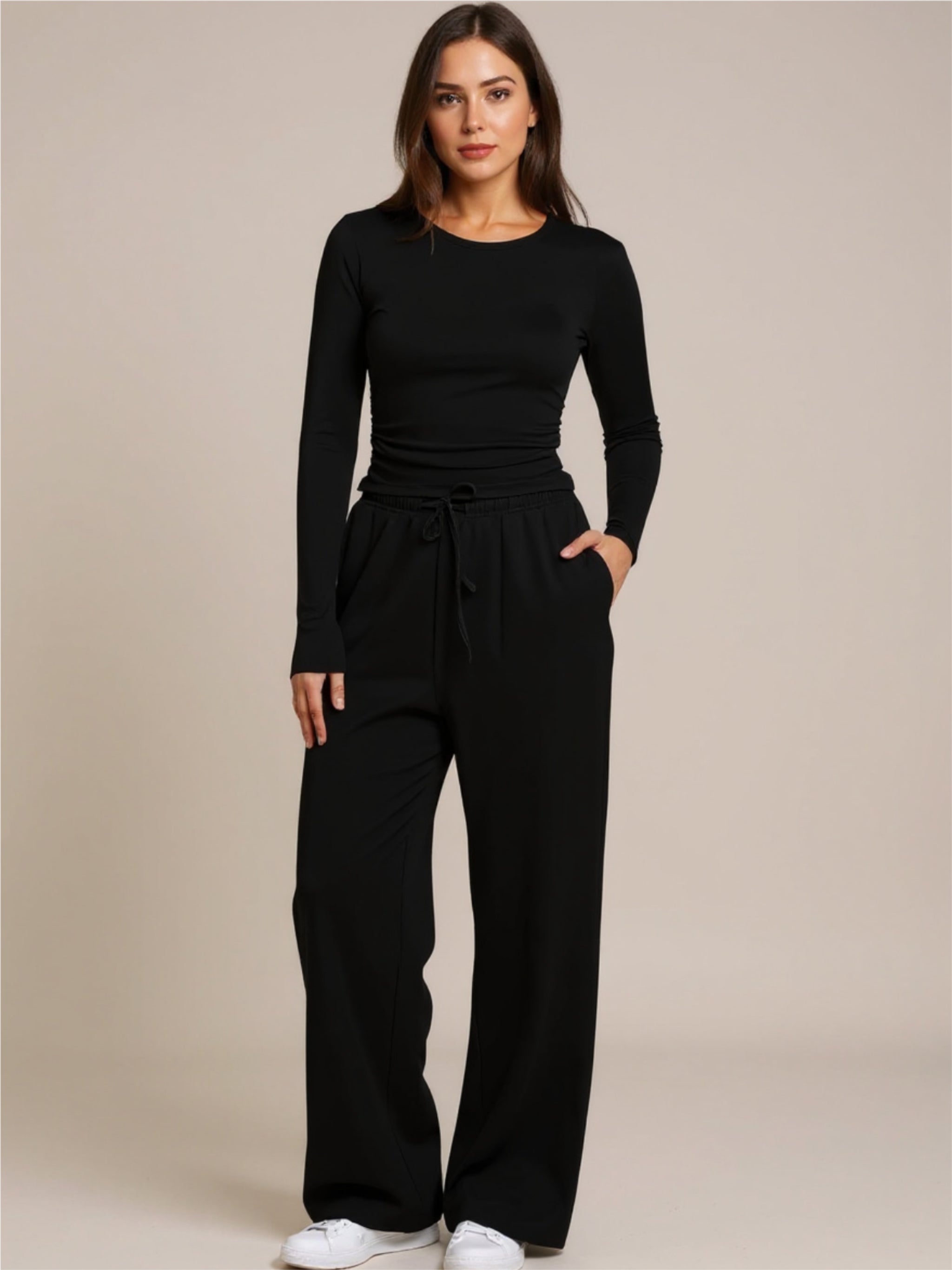 Round Neck Long Sleeve Top & Pants Set