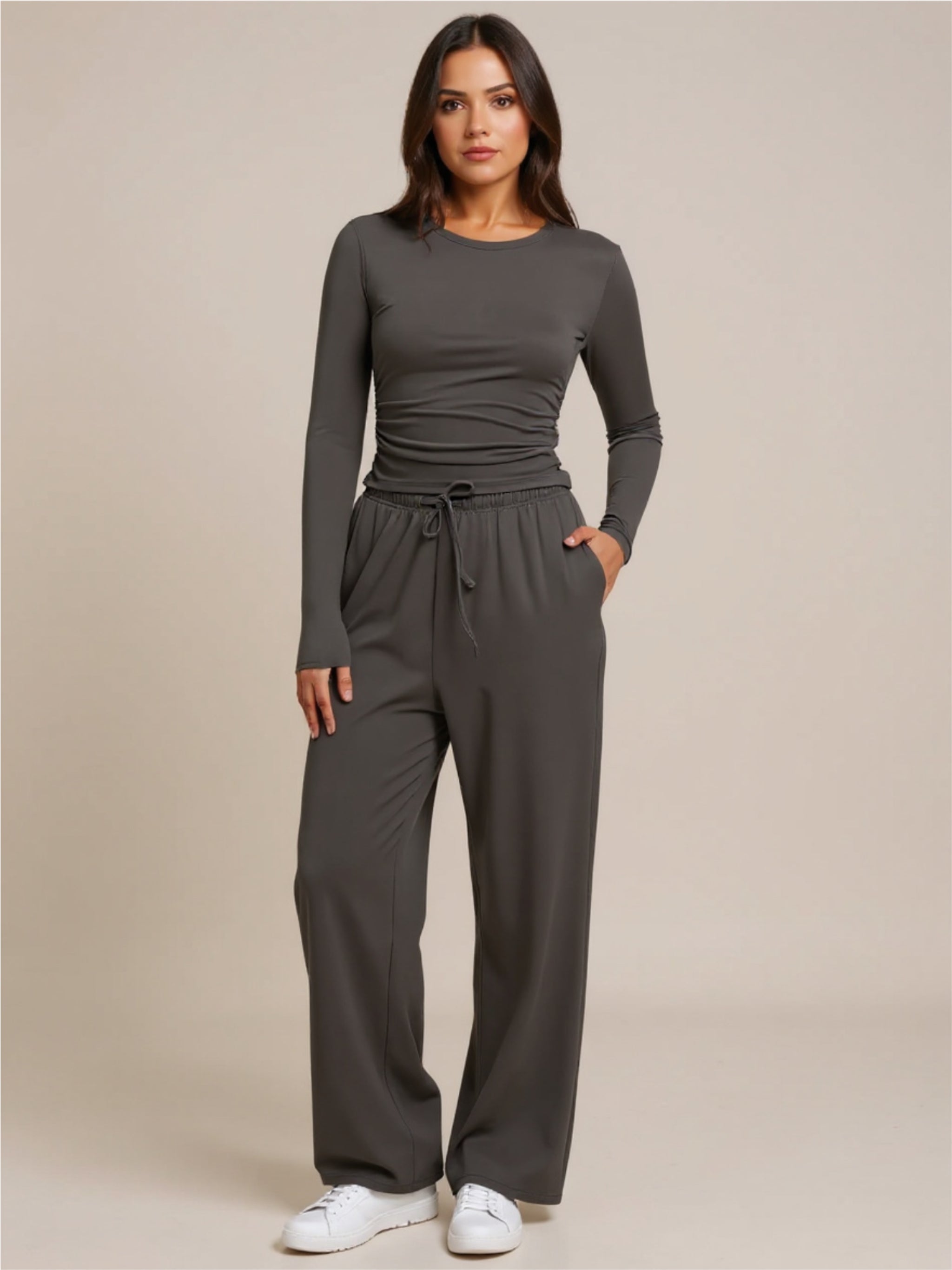 Round Neck Long Sleeve Top & Pants Set