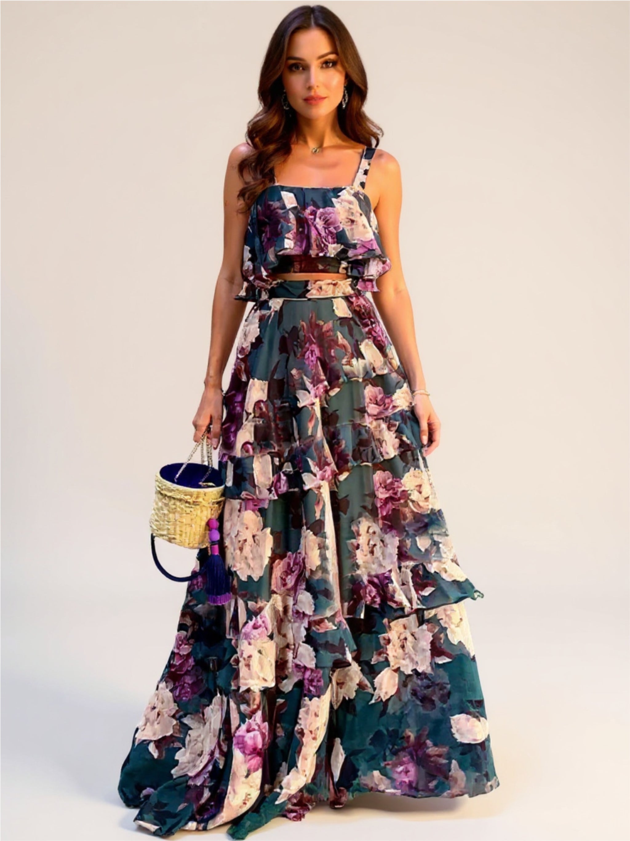Floral Cami & Layered Skirt Set
