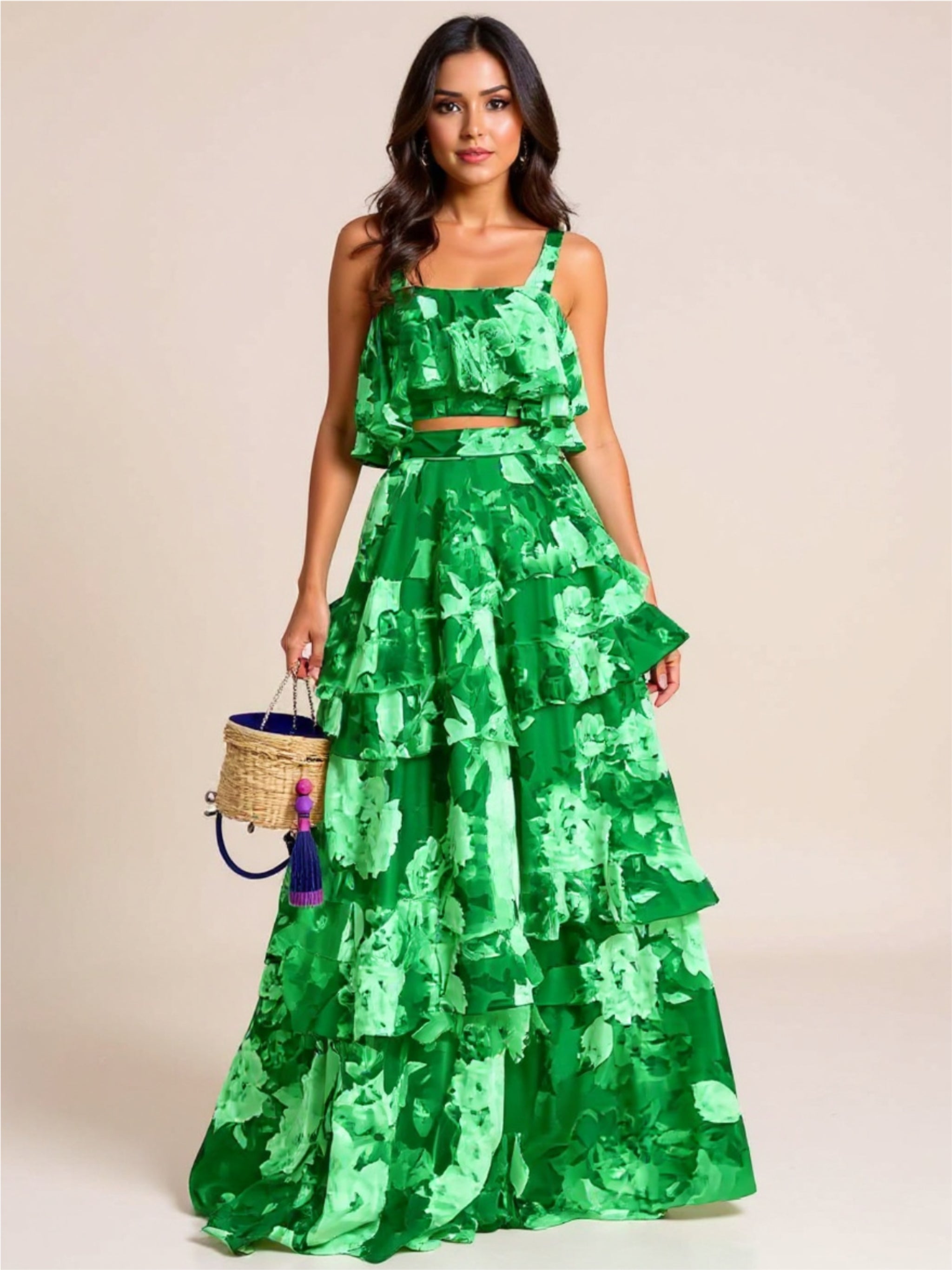 Floral Cami & Layered Skirt Set