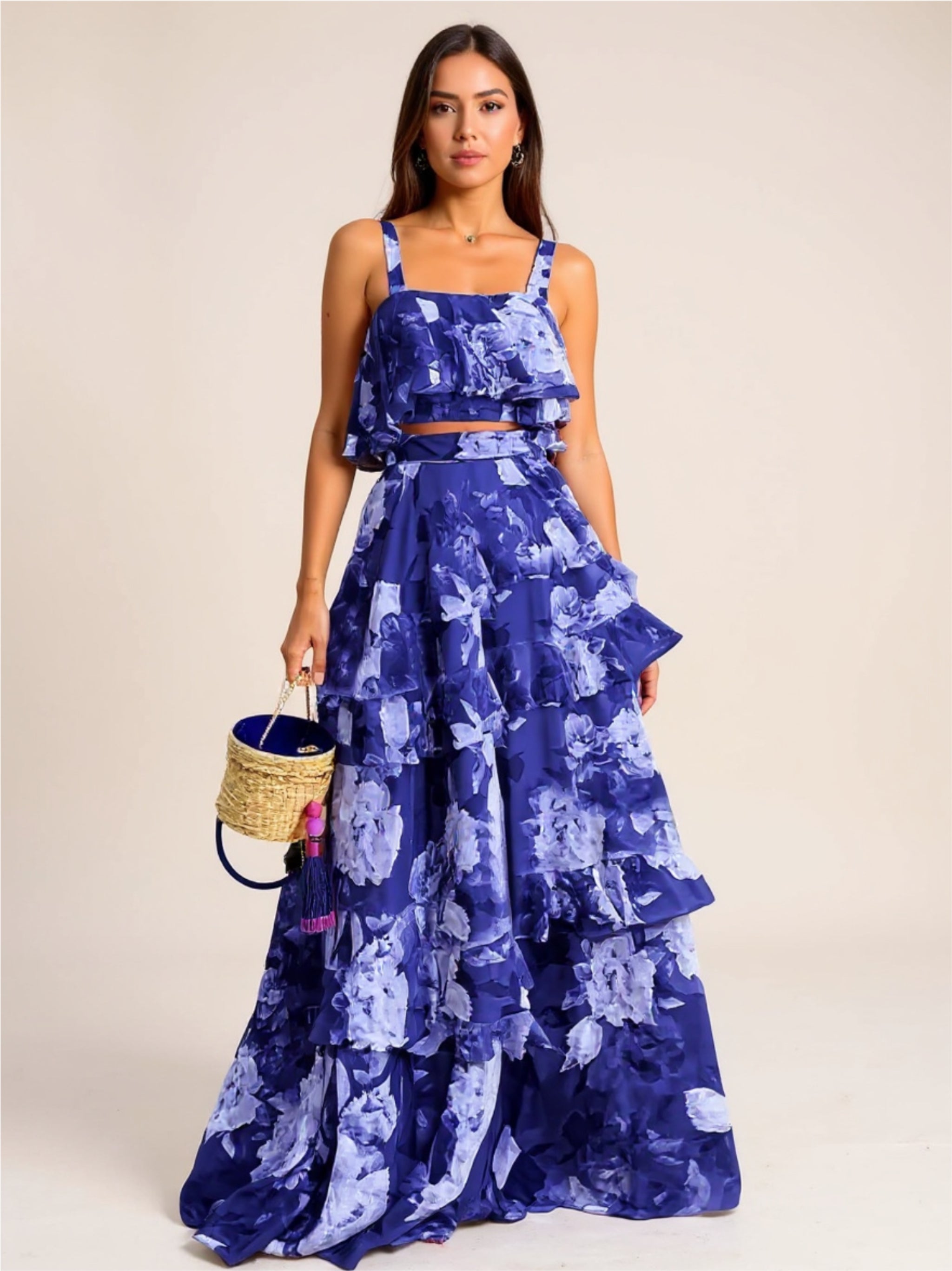 Floral Cami & Layered Skirt Set