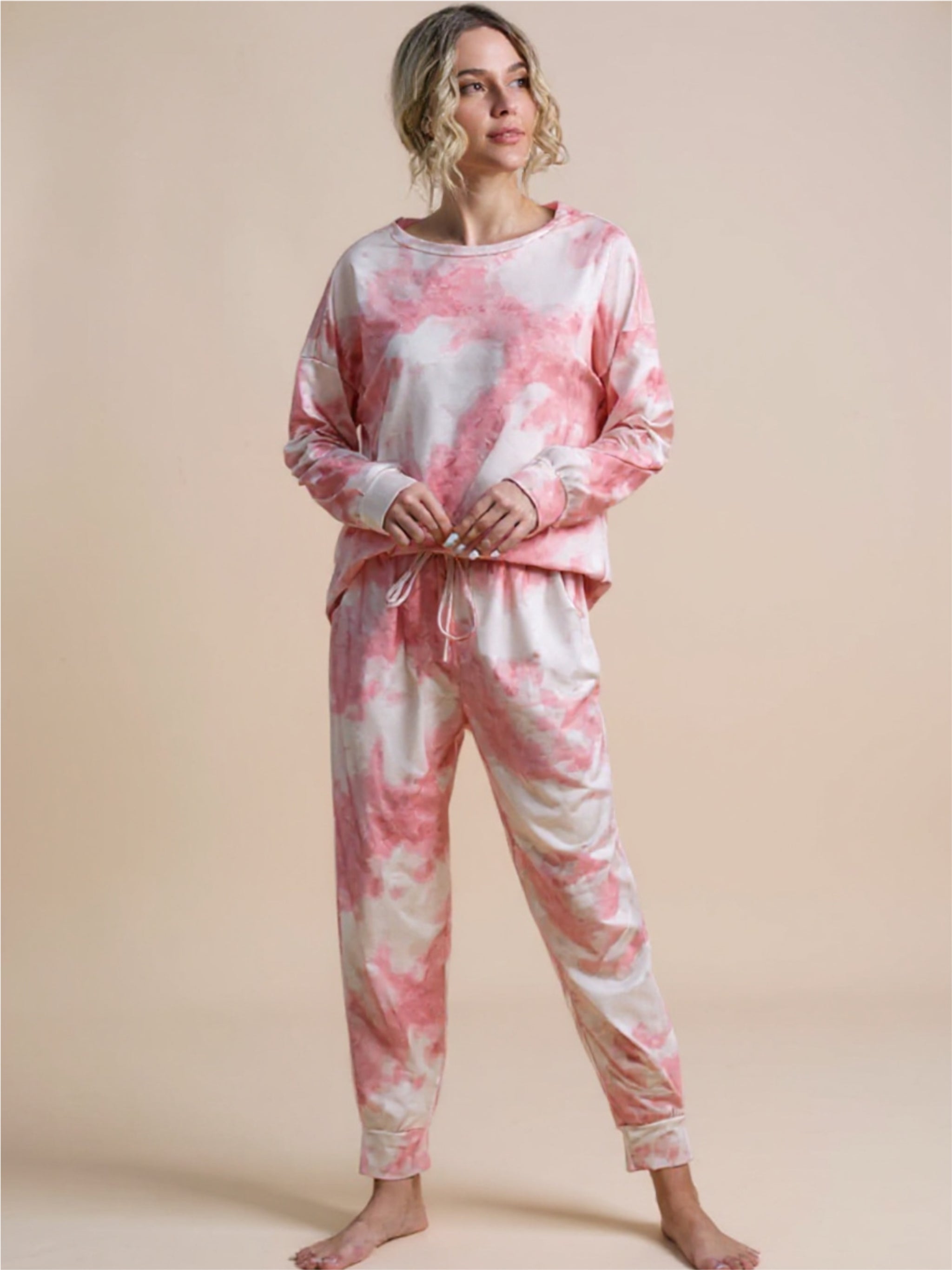 Tie-Dye Round Neck Top & Pants Lounge Set