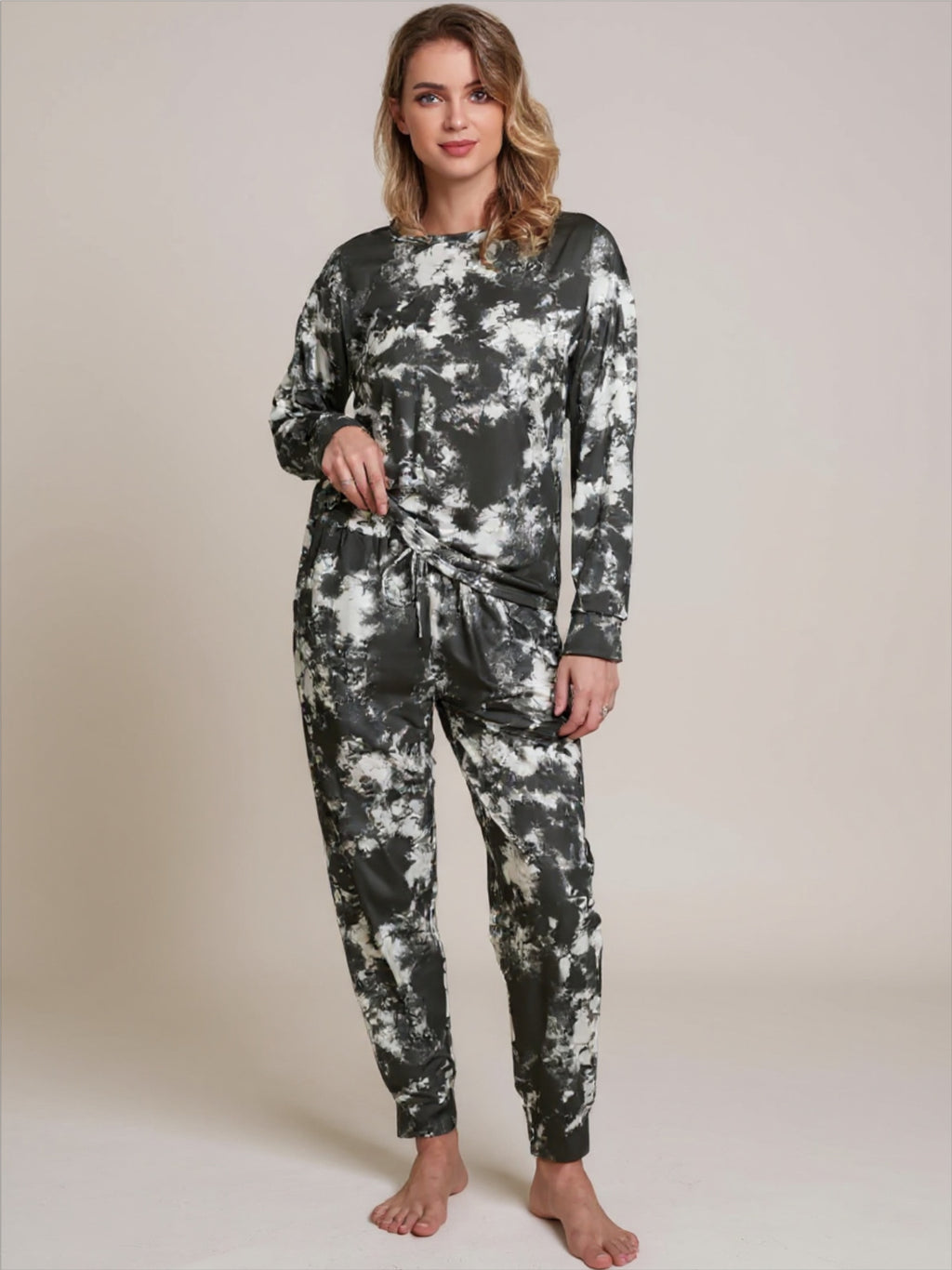 Tie-Dye Round Neck Top & Pants Lounge Set