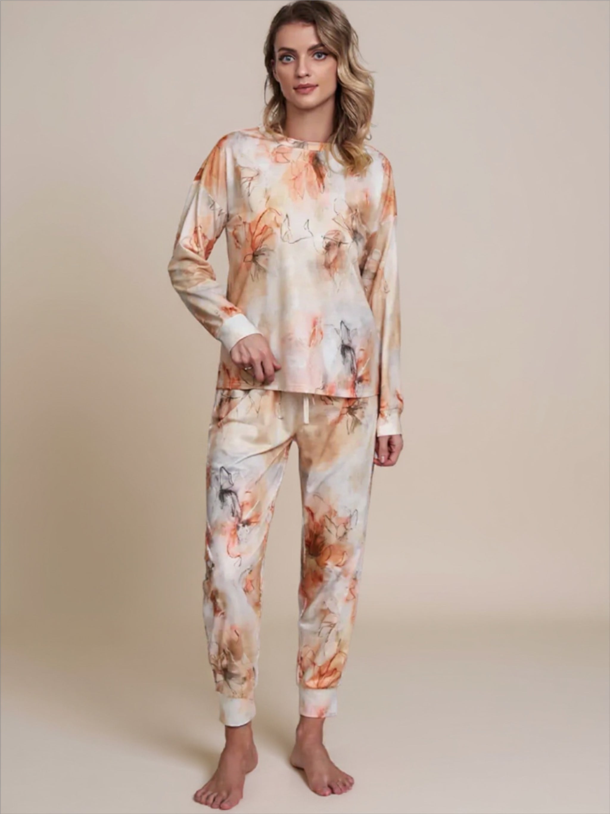 Tie-Dye Round Neck Top & Pants Lounge Set