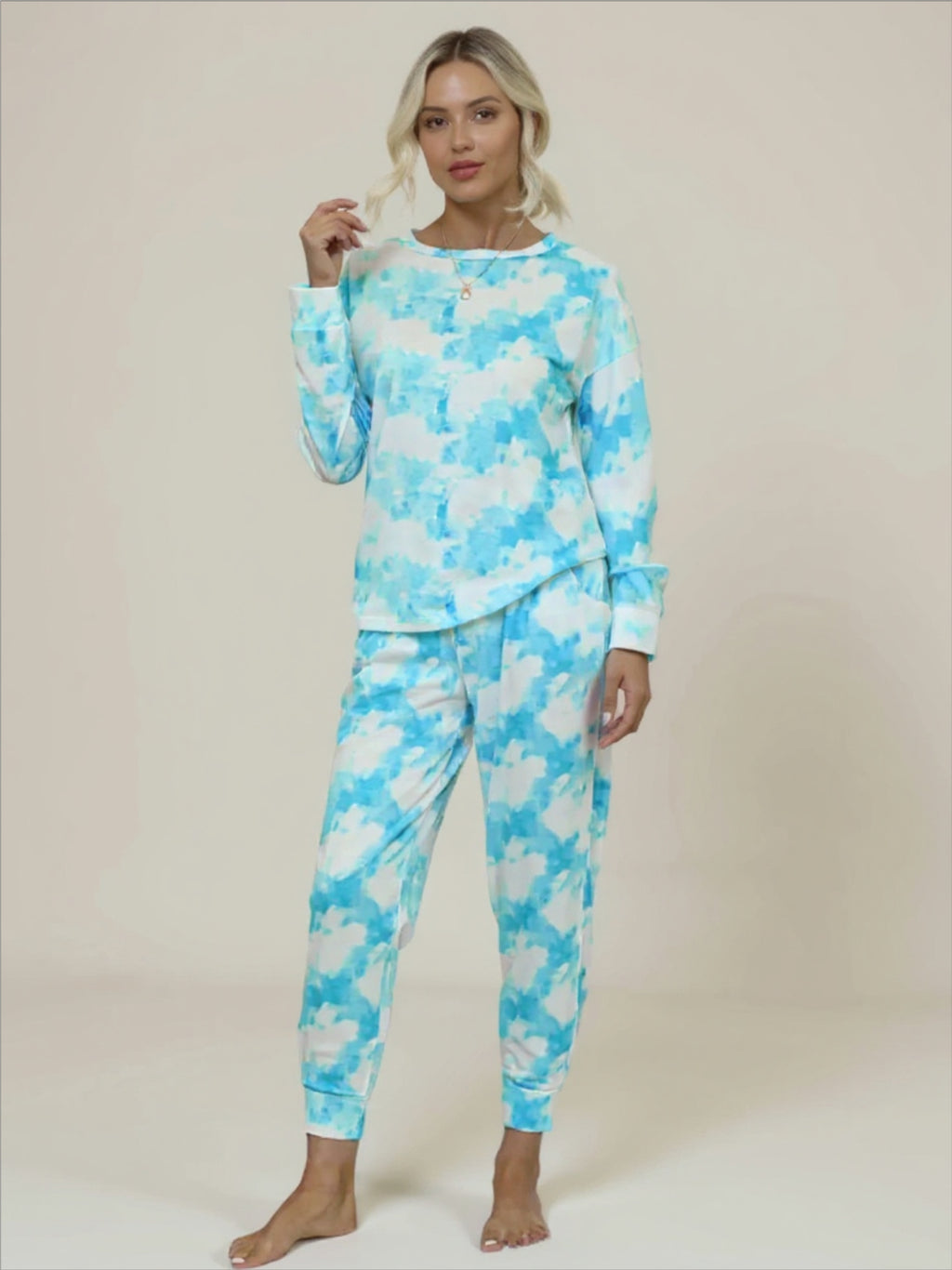 Tie-Dye Round Neck Top & Pants Lounge Set