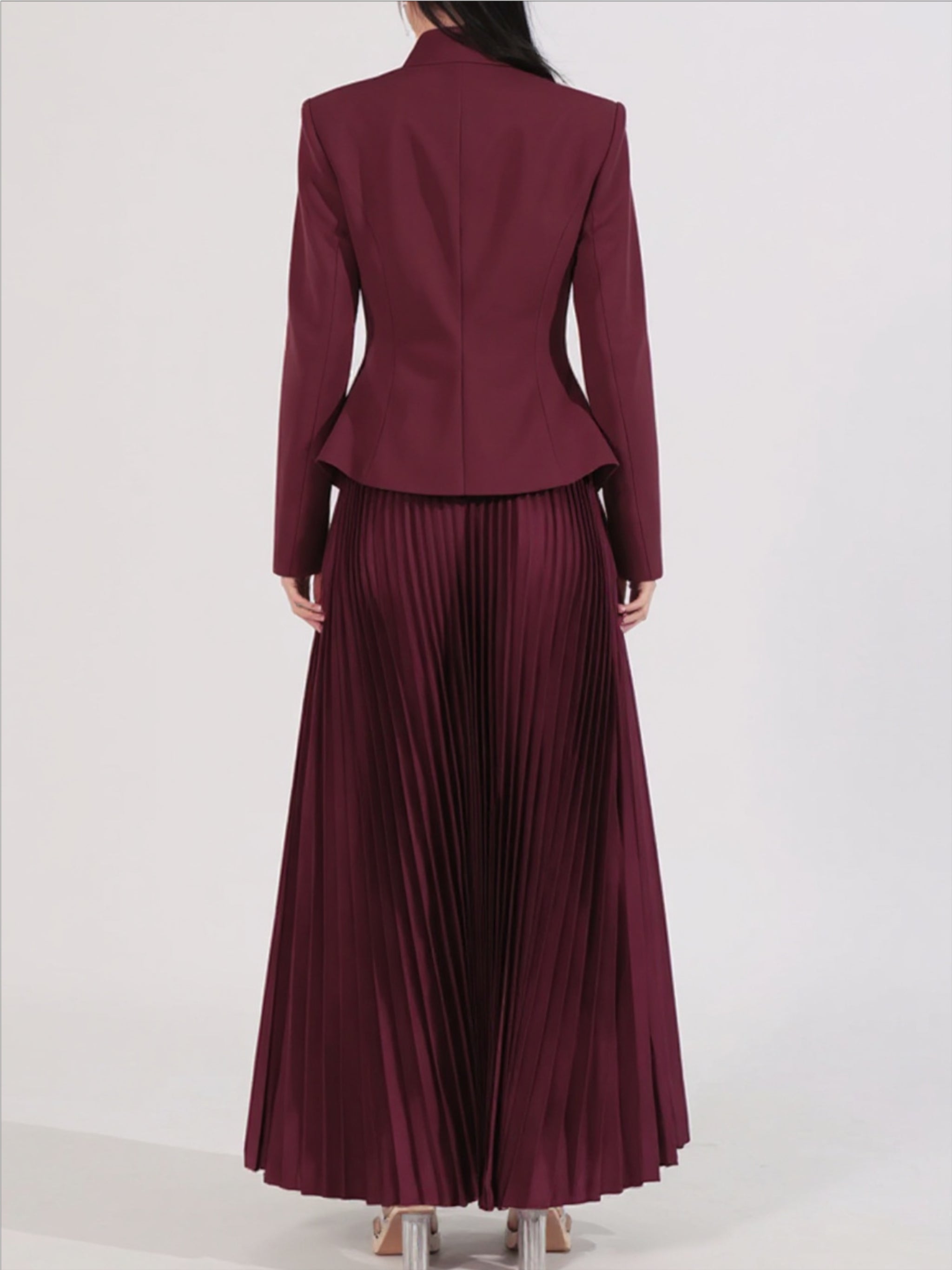 Button Up Long Sleeve Top & Pleated Skirt Set