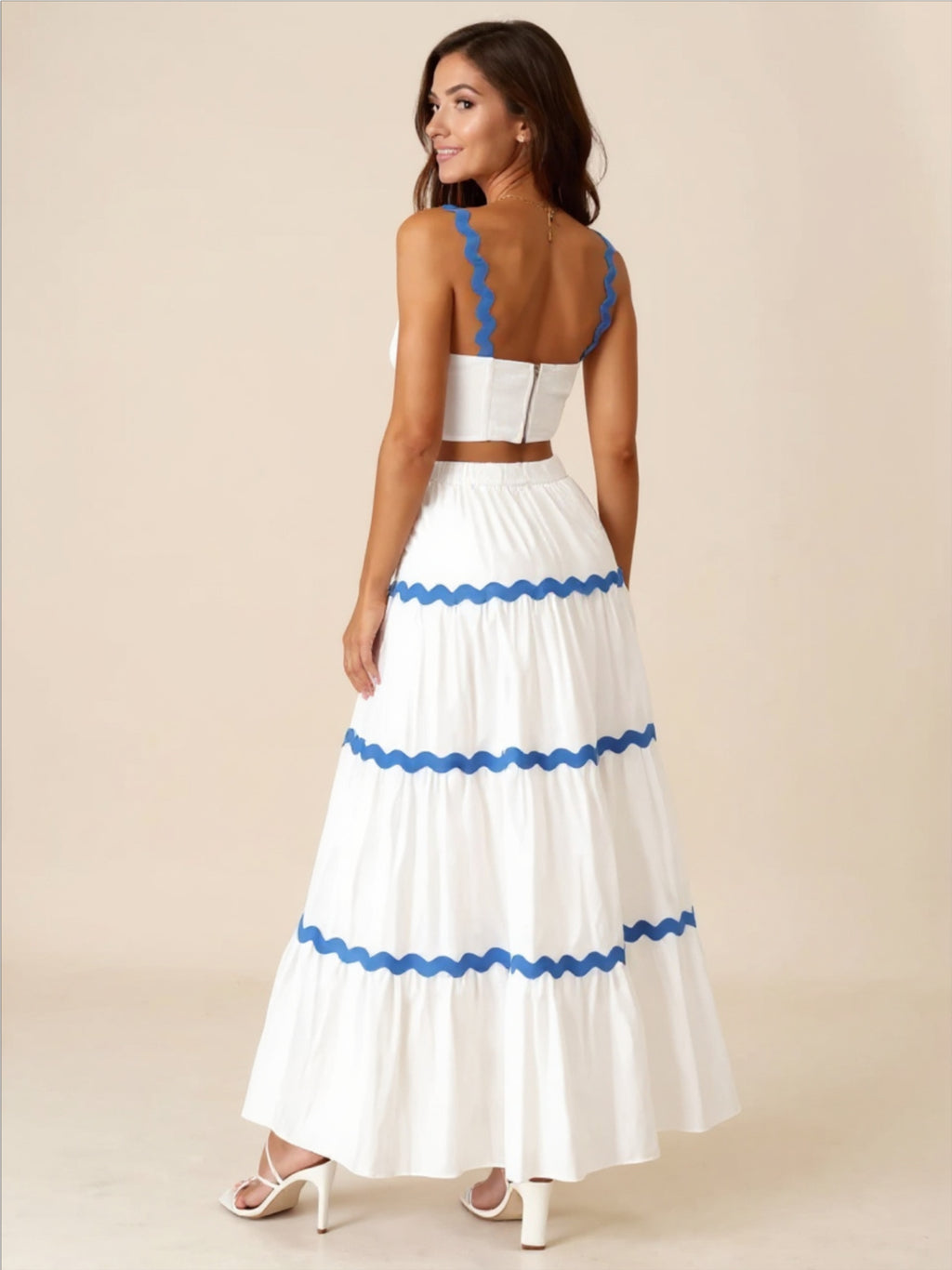 White Contrast Trim Cami & Maxi Skirt Set