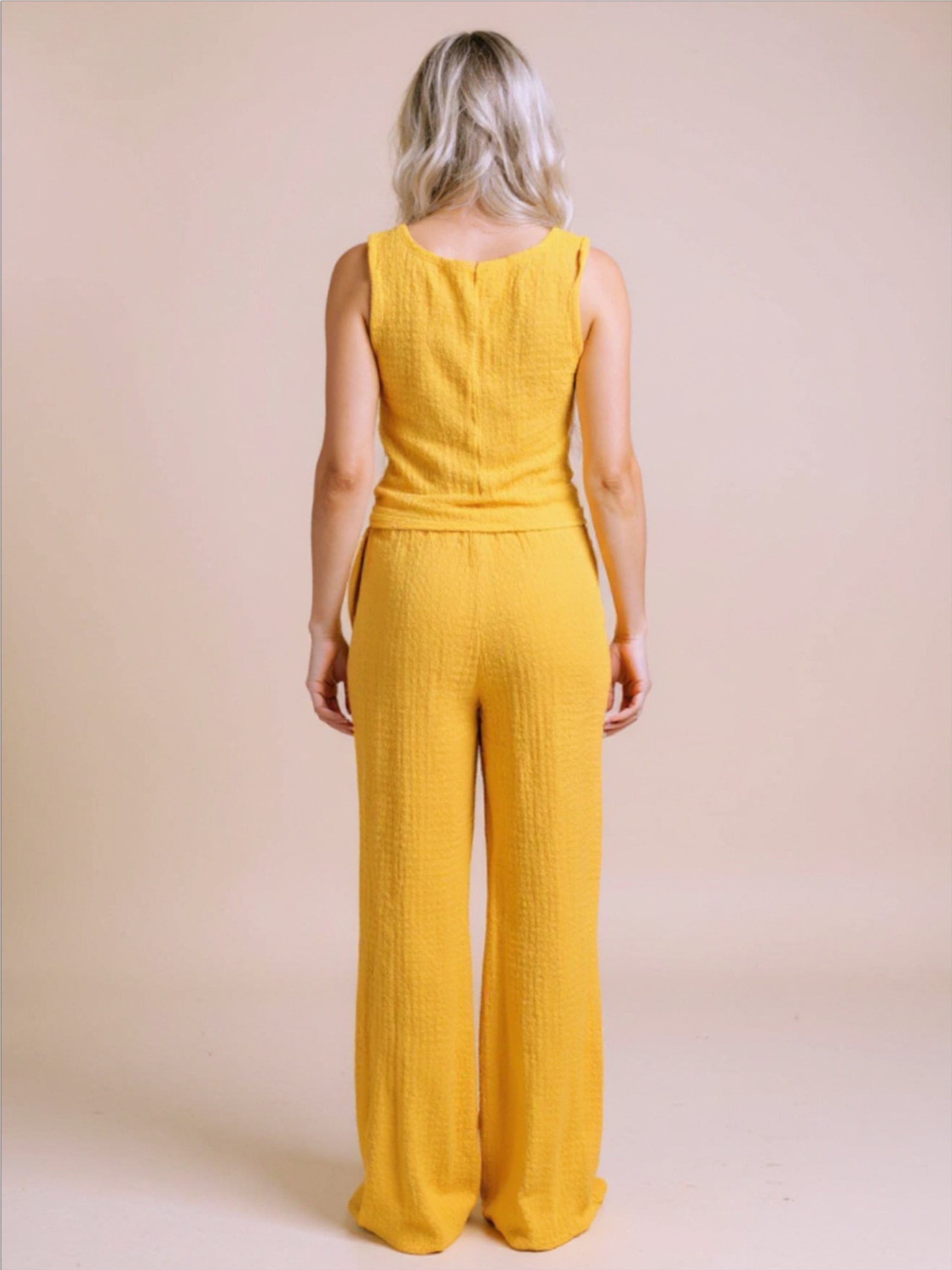 Textured Round Neck Top & Wide Leg Pants Set