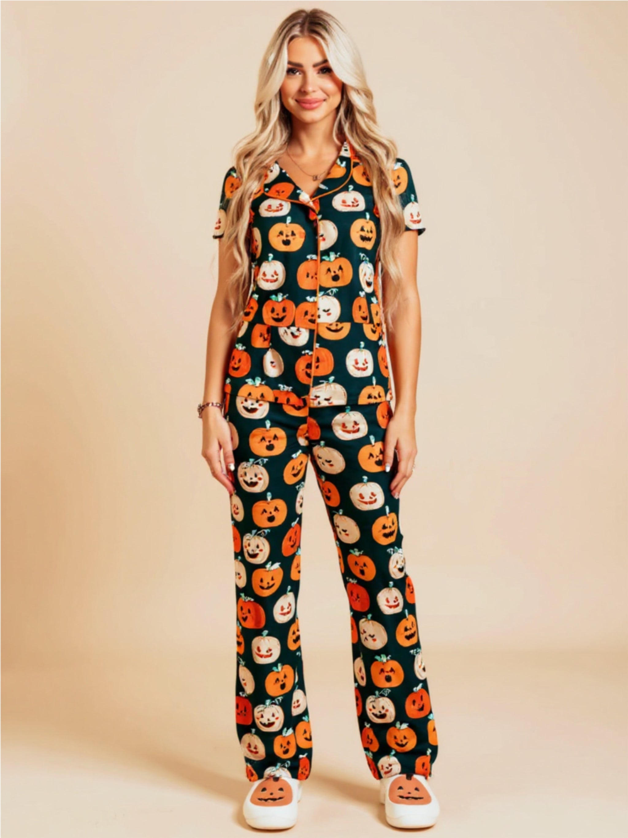 Pumpkin Short Sleeve Top & Pants Pajama Set