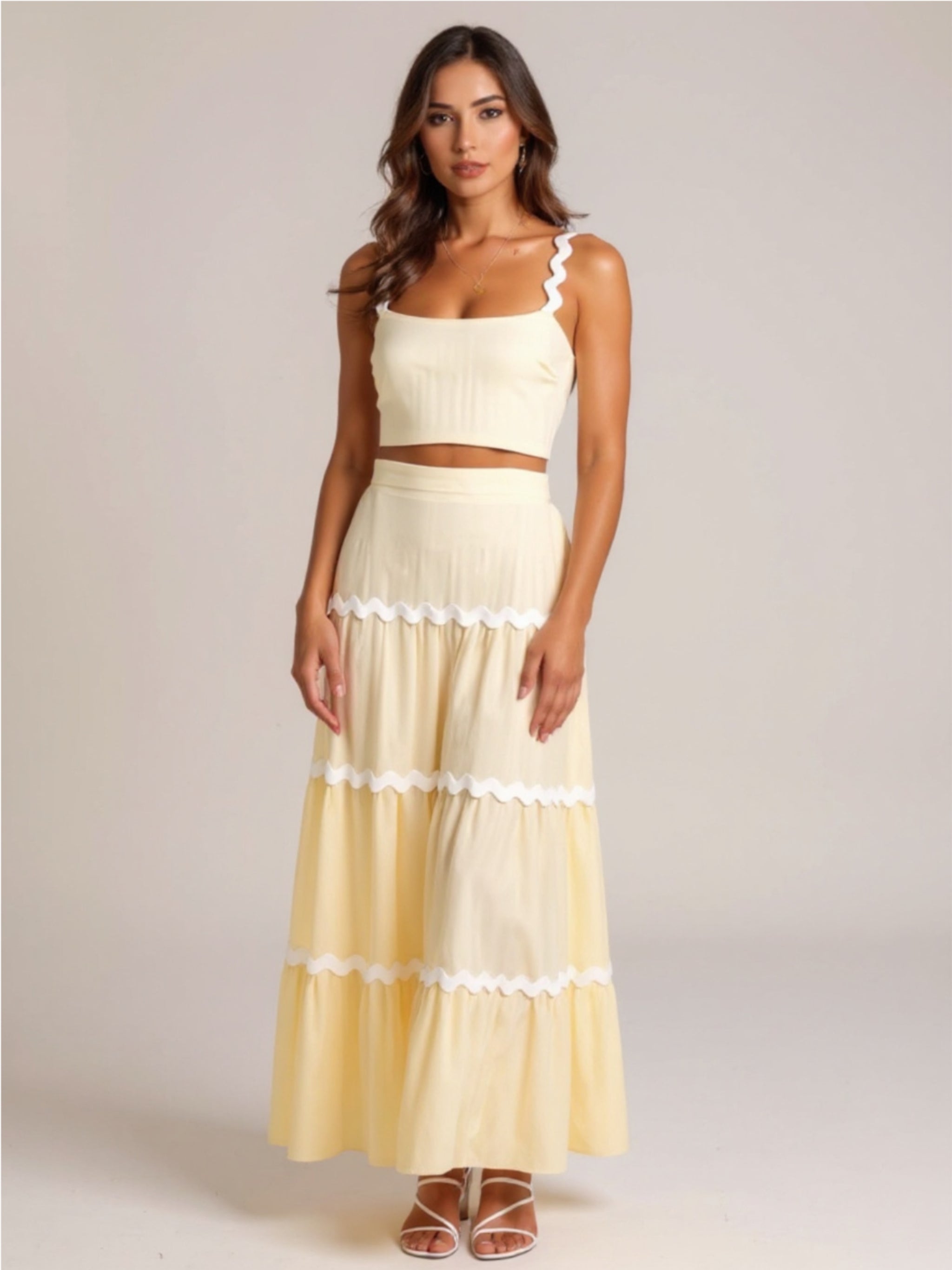 Yellow Contrast Trim Cami & Maxi Skirt Set