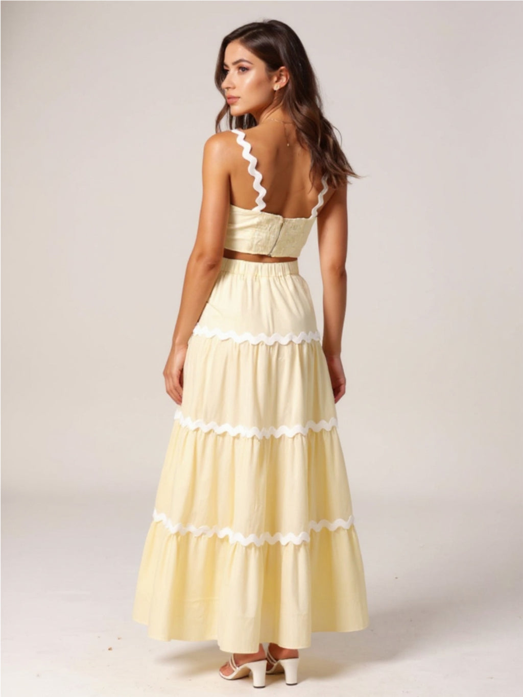 Yellow Contrast Trim Cami & Maxi Skirt Set