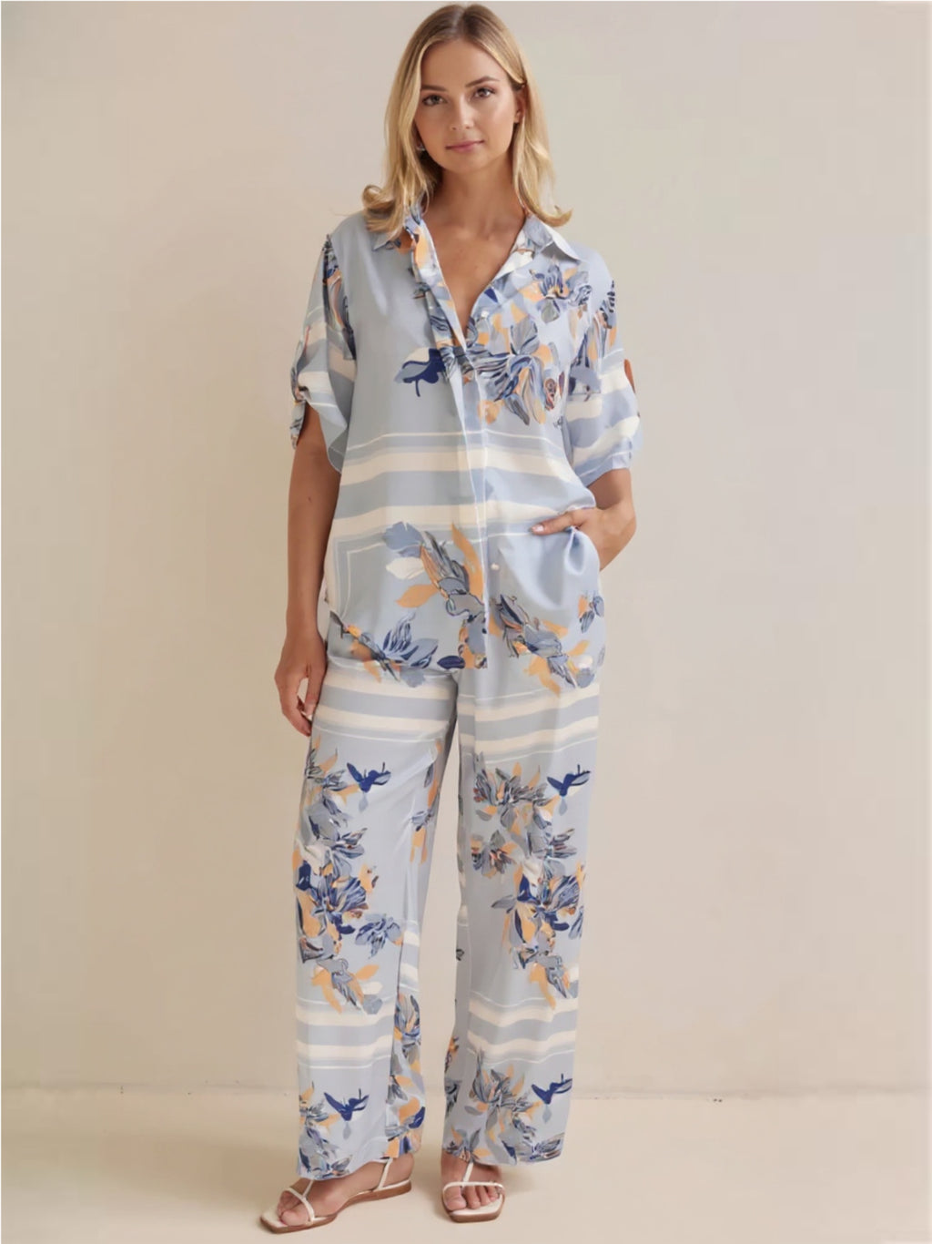 Printed Button Up Shirt & Pants Set