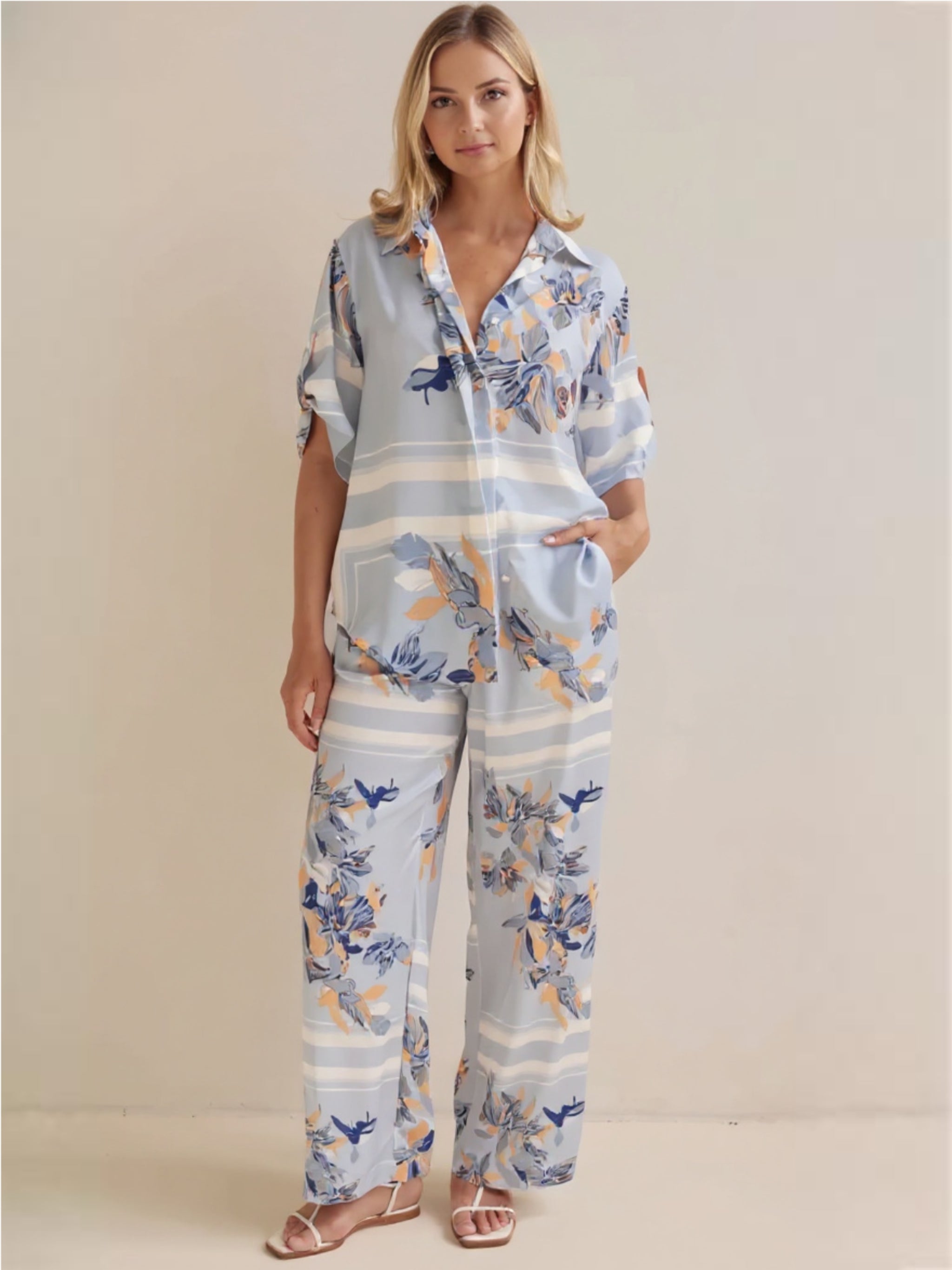 Printed Button Up Shirt & Pants Set