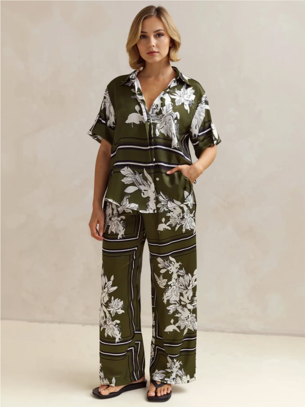 Printed Button Up Shirt & Pants Set
