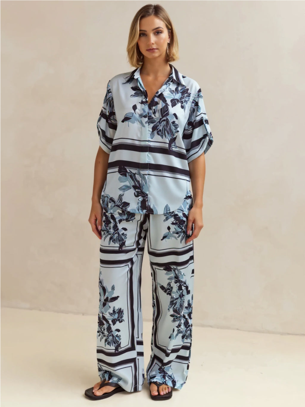 Printed Button Up Shirt & Pants Set