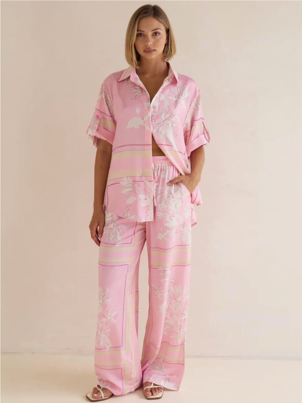 Printed Button Up Shirt & Pants Set