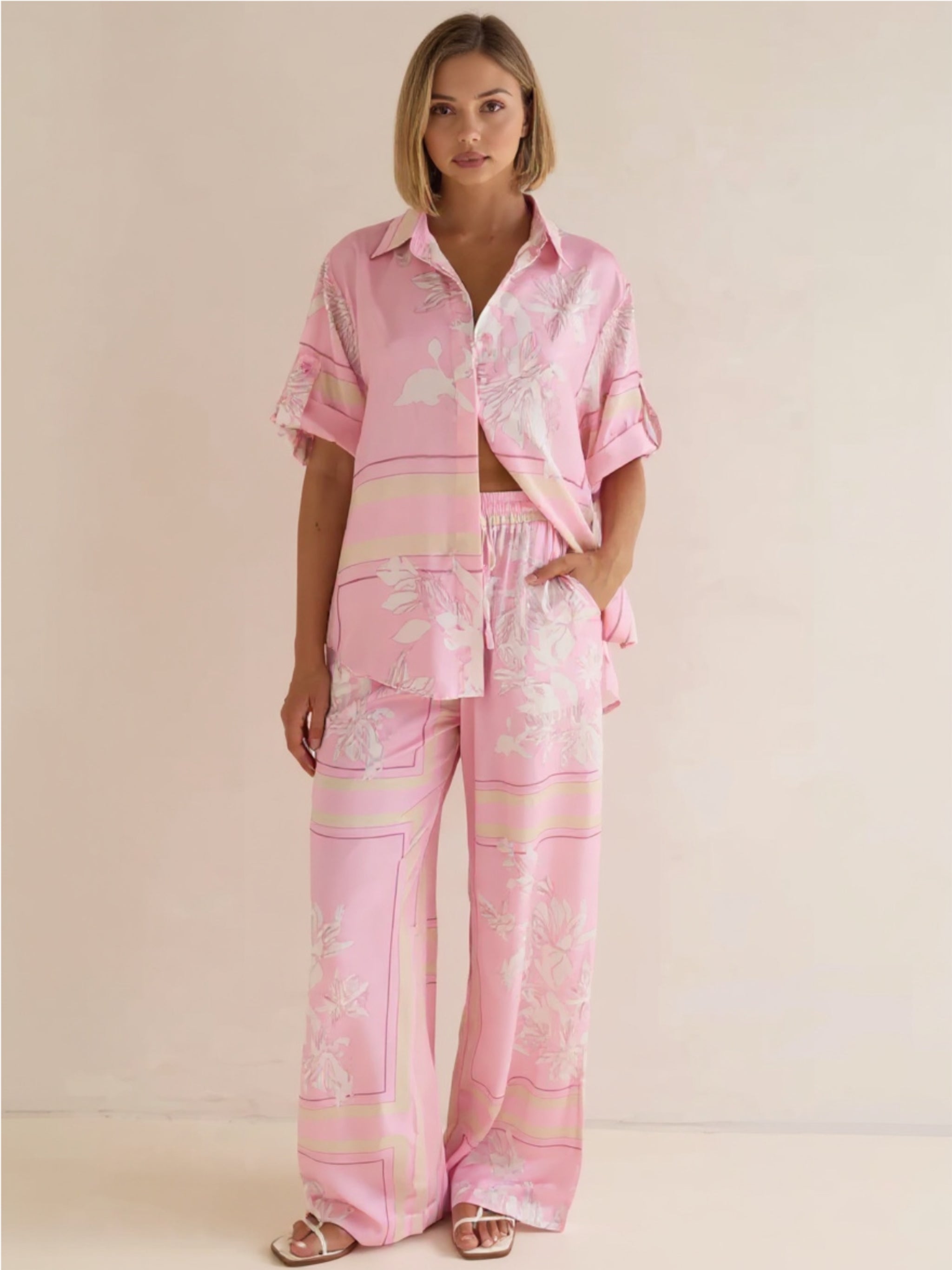 Printed Button Up Shirt & Pants Set