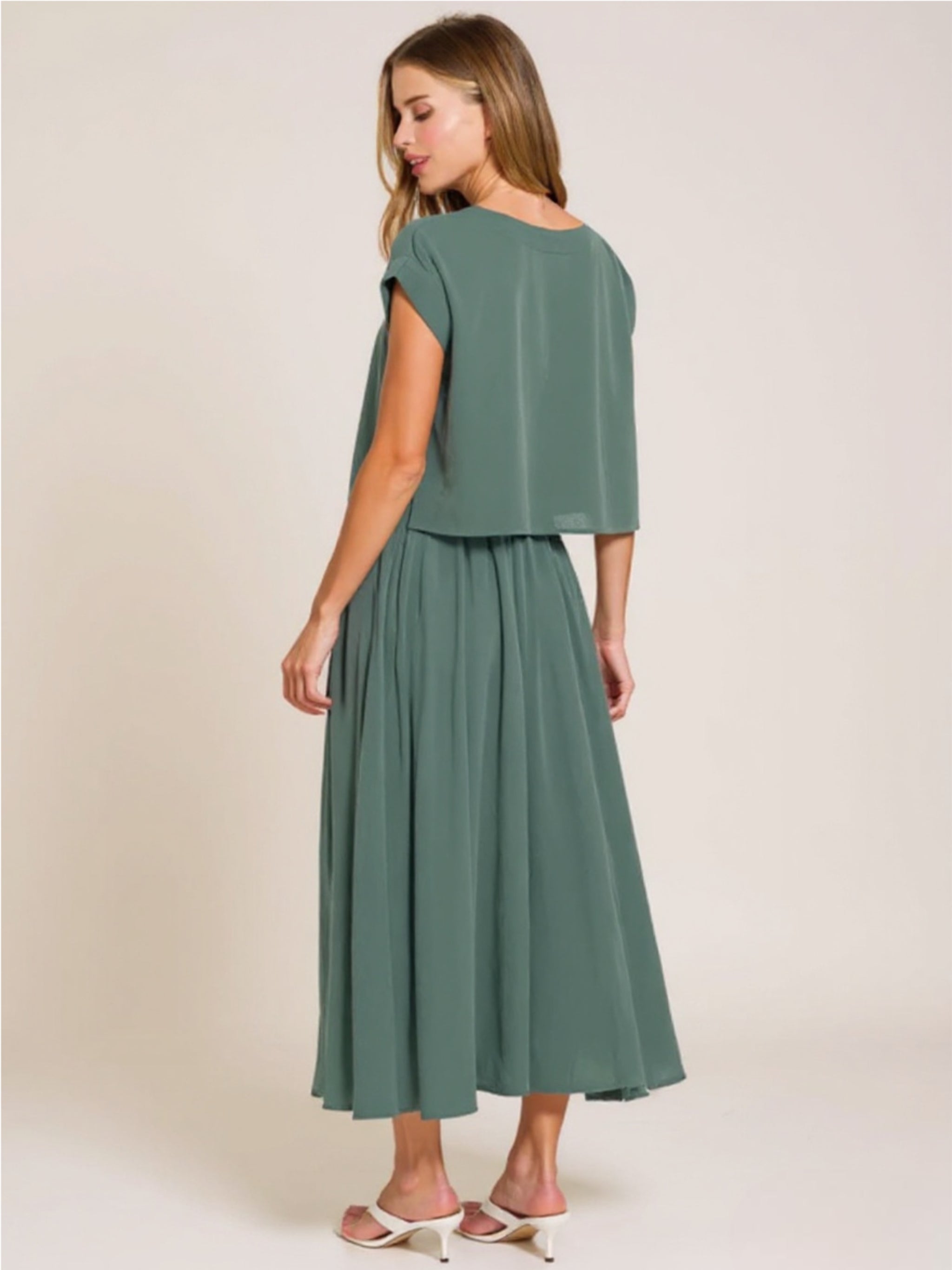 Jade Woven Crinkle Gauze Crop Tee & Skirt Set