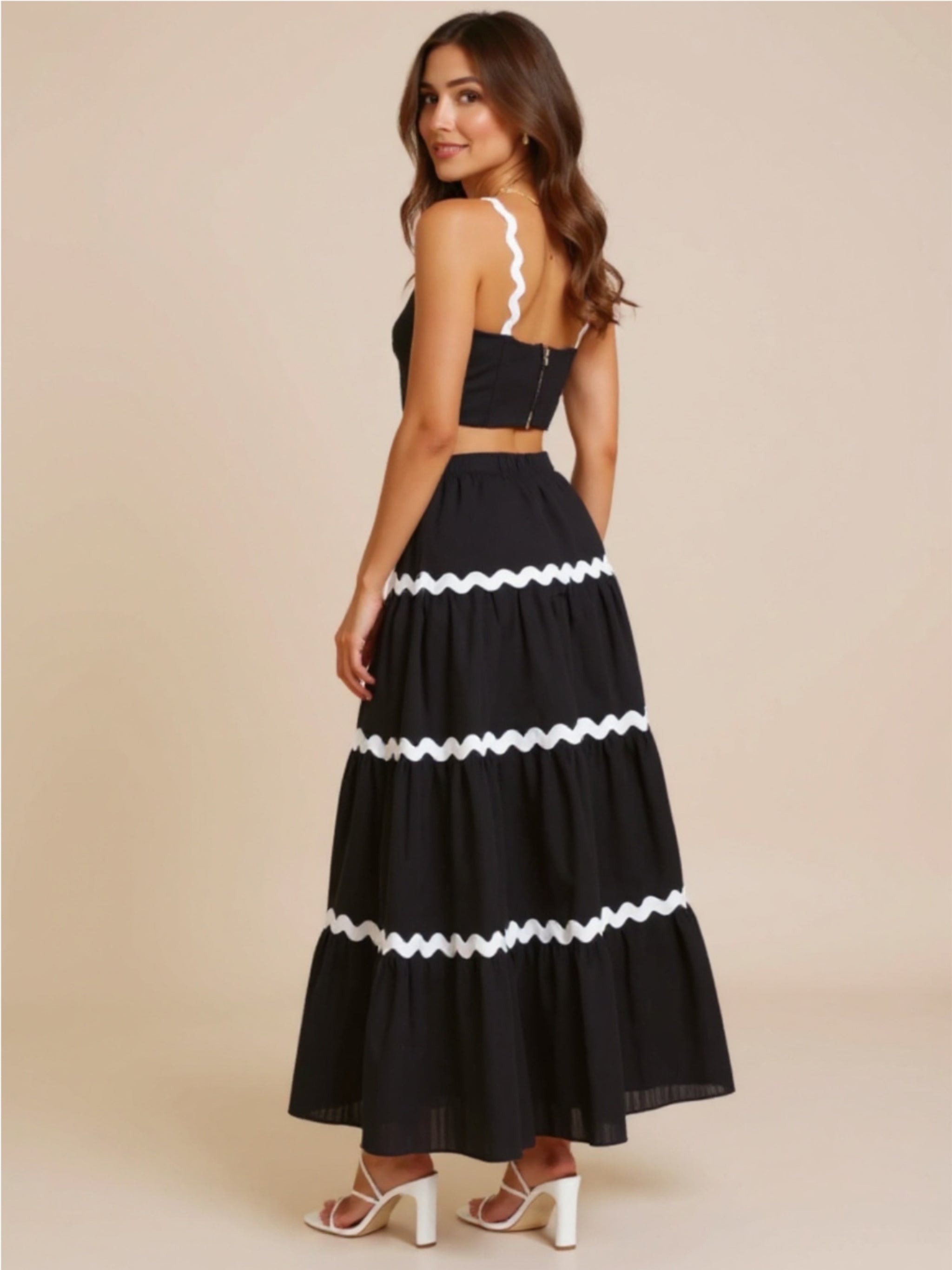 Black Contrast Trim Cami & Maxi Skirt Set