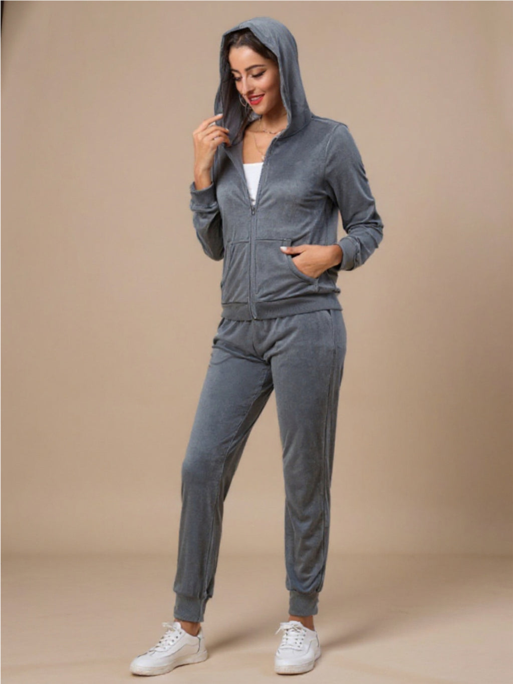 Zip-Up Hooded Jacket & Pants Set