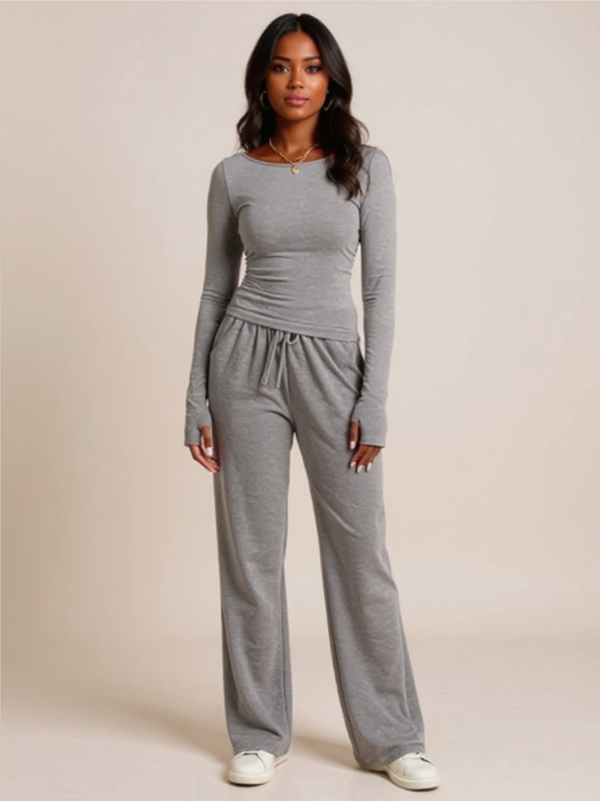 Round Neck Long Sleeve Top & Pants Set