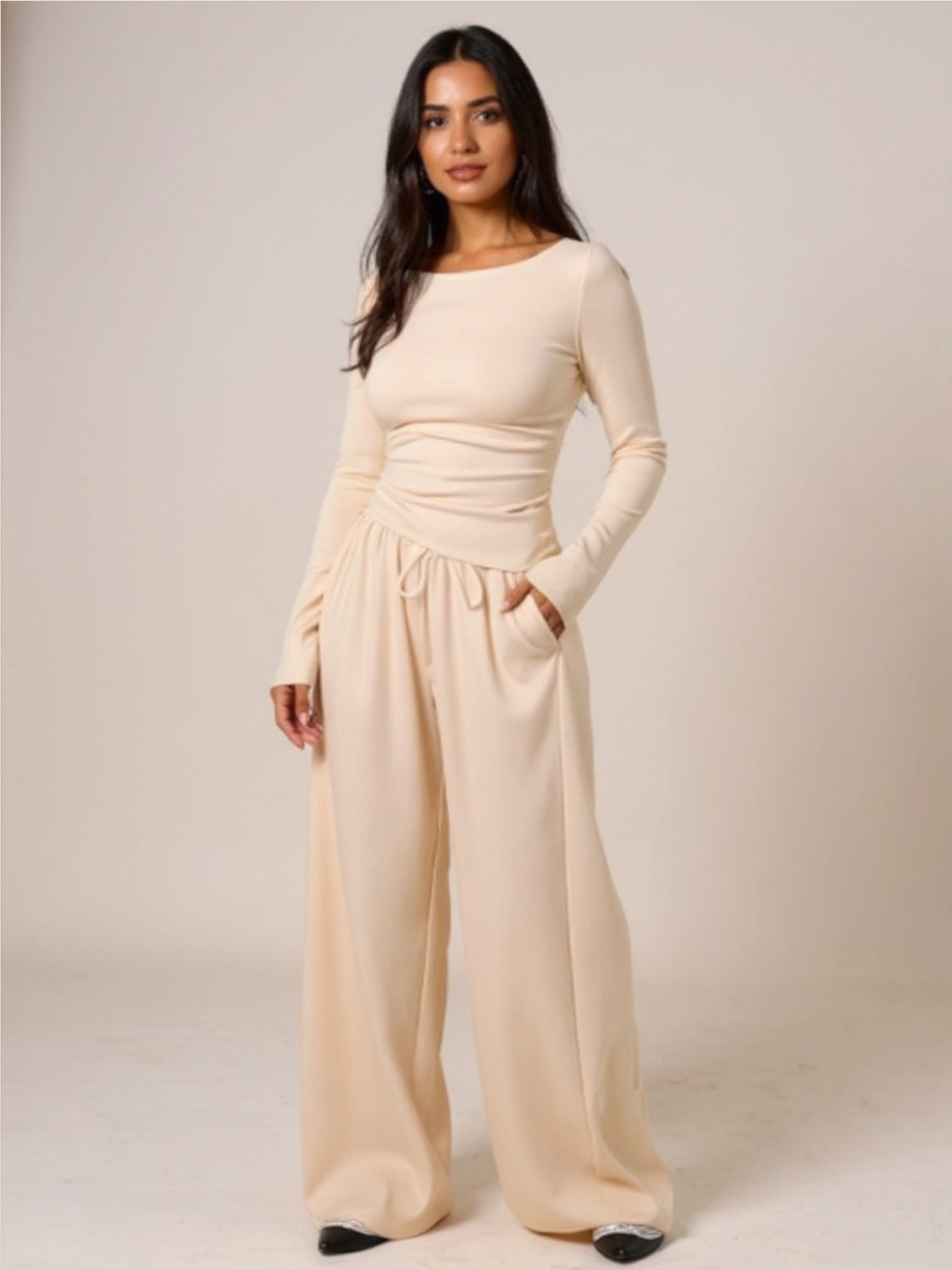 Round Neck Long Sleeve Top & Pants Set