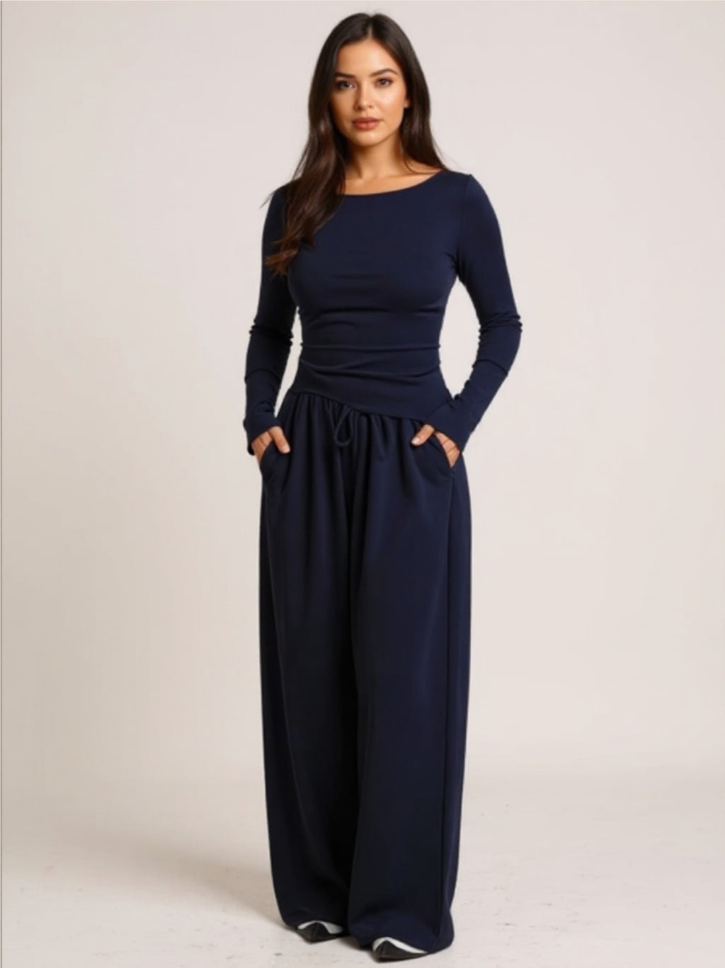 Round Neck Long Sleeve Top & Pants Set