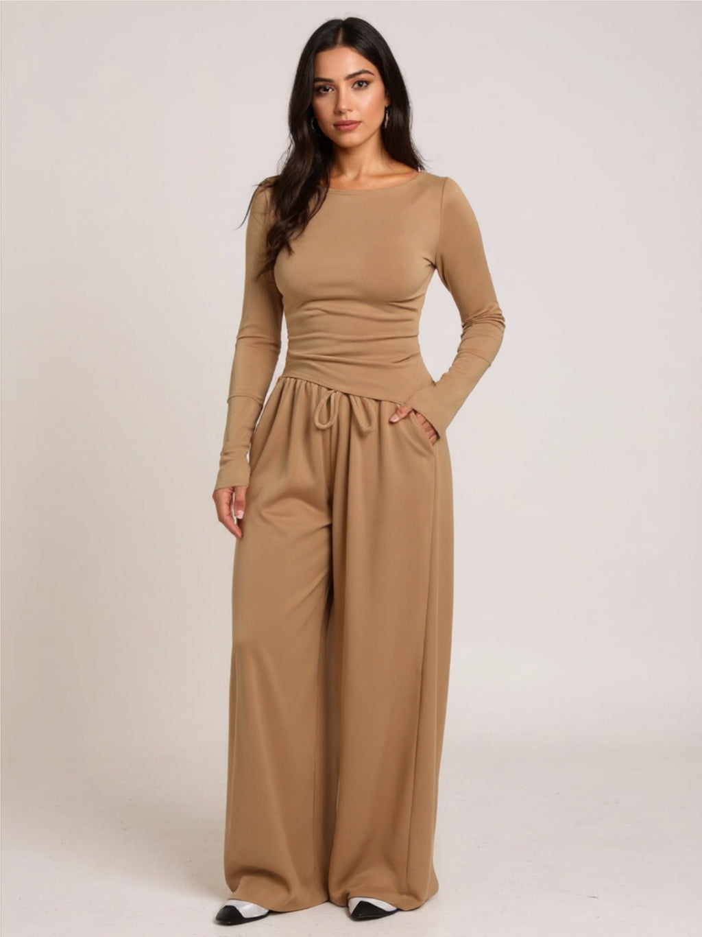 Round Neck Long Sleeve Top & Pants Set