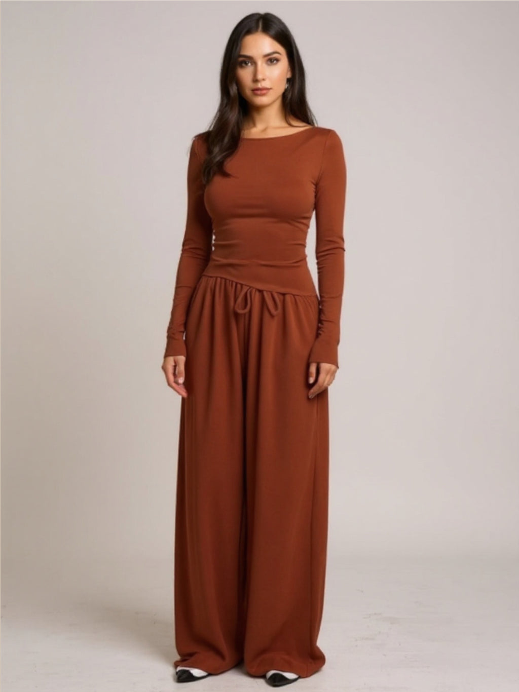 Round Neck Long Sleeve Top & Pants Set