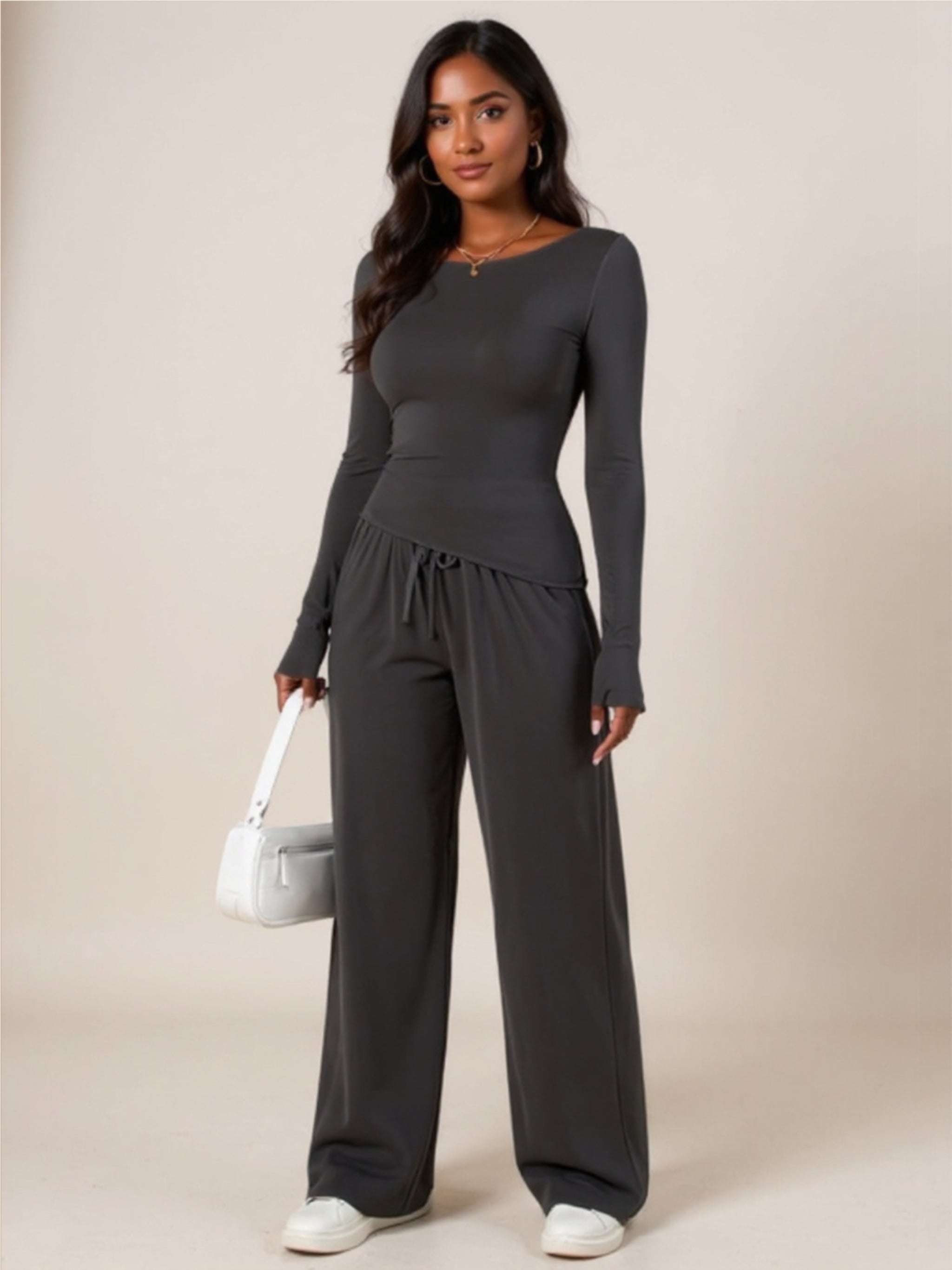 Round Neck Long Sleeve Top & Pants Set