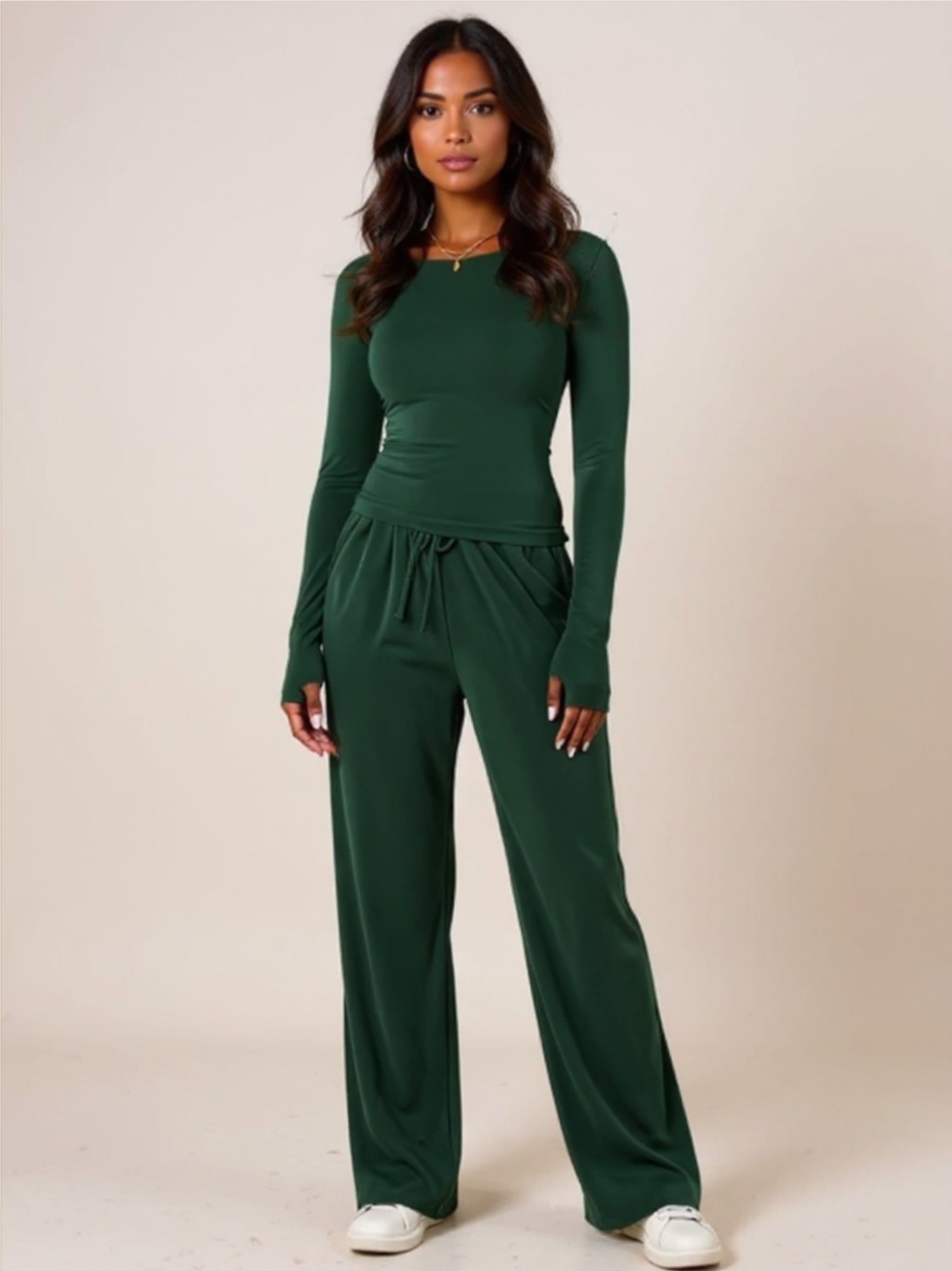 Round Neck Long Sleeve Top & Pants Set