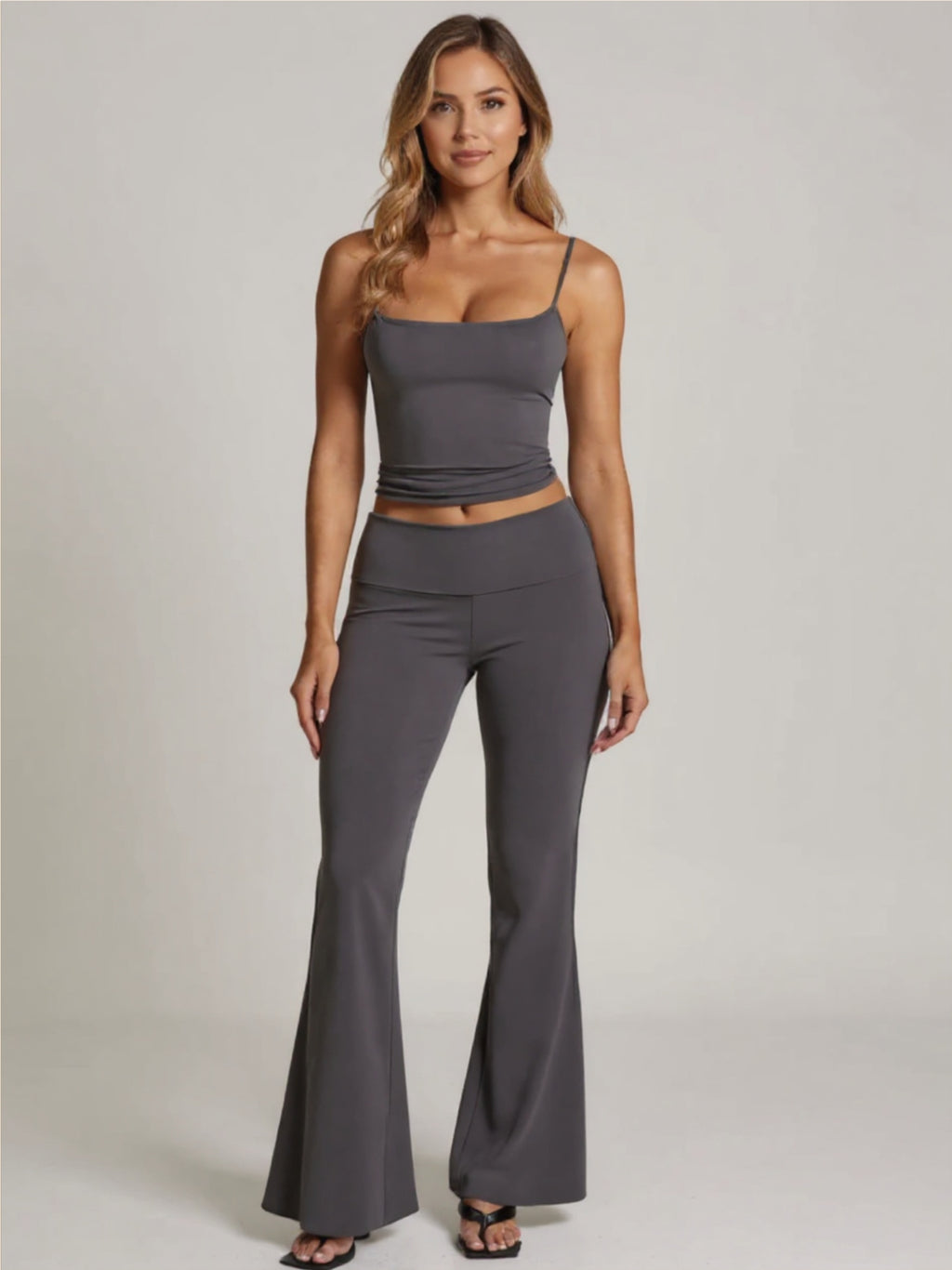 Grey Cami Top & Flare Pants Matching Set