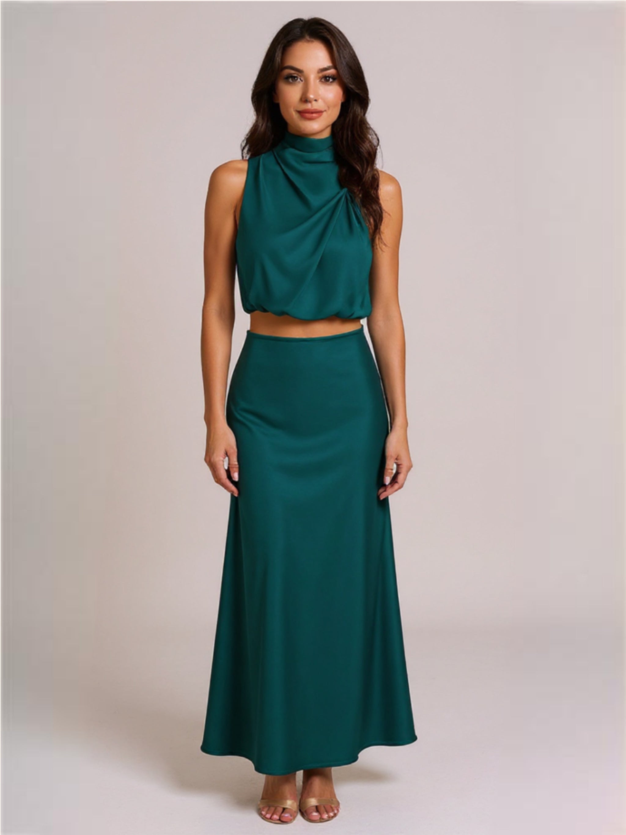 Cropped Turtle Neck Tank Top & Maxi Skirt Set