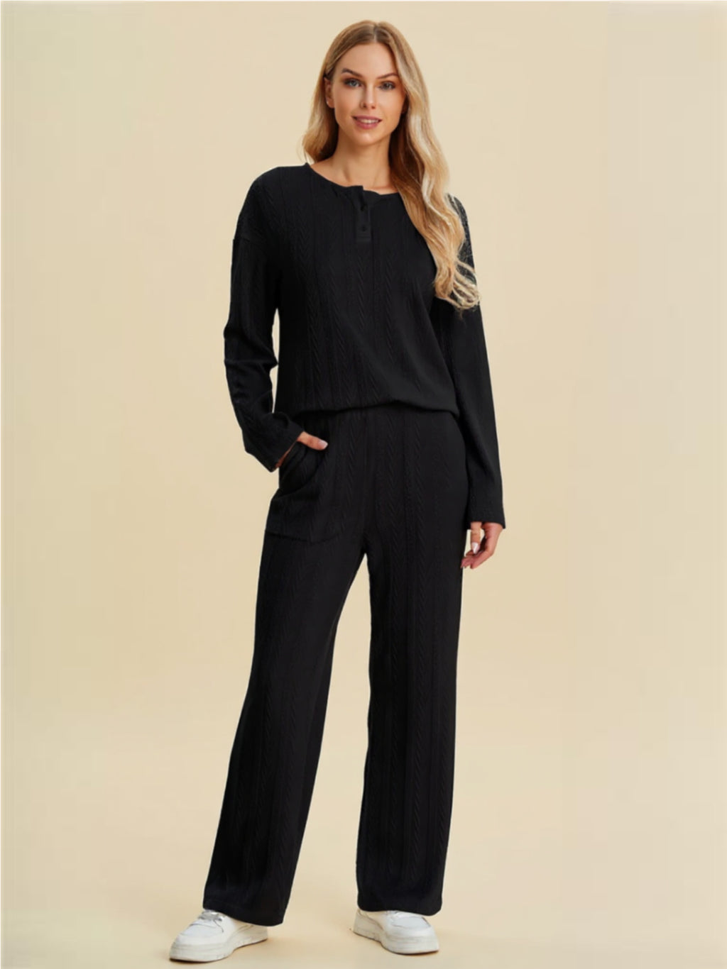 Cable-Knit Long Sleeve Top & Pants Set
