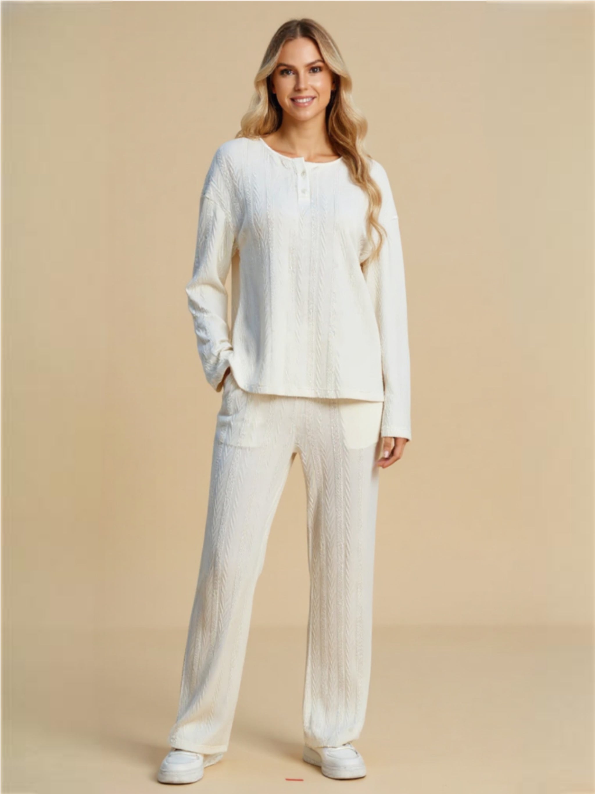 Cable-Knit Long Sleeve Top & Pants Set