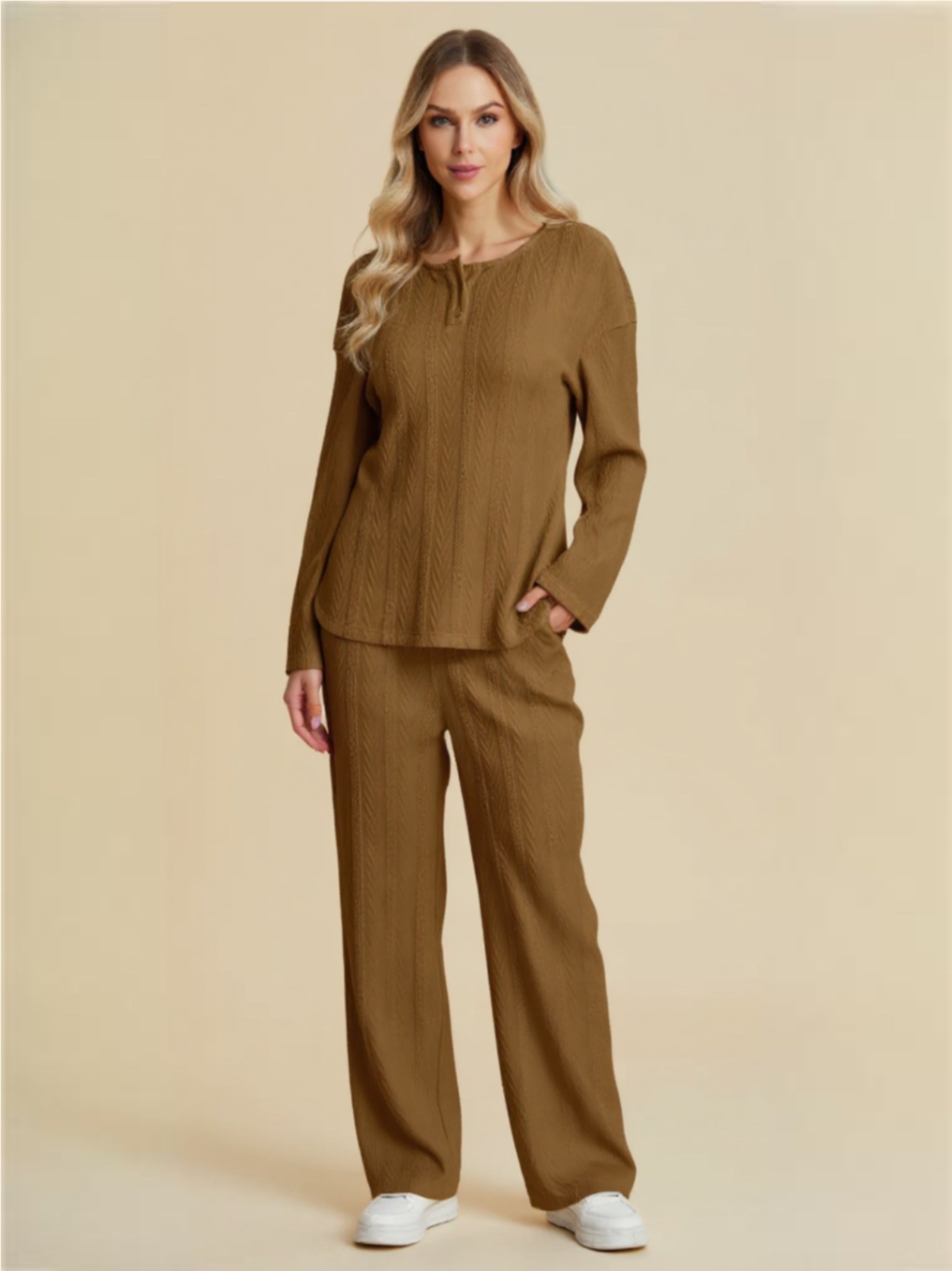 Cable-Knit Long Sleeve Top & Pants Set
