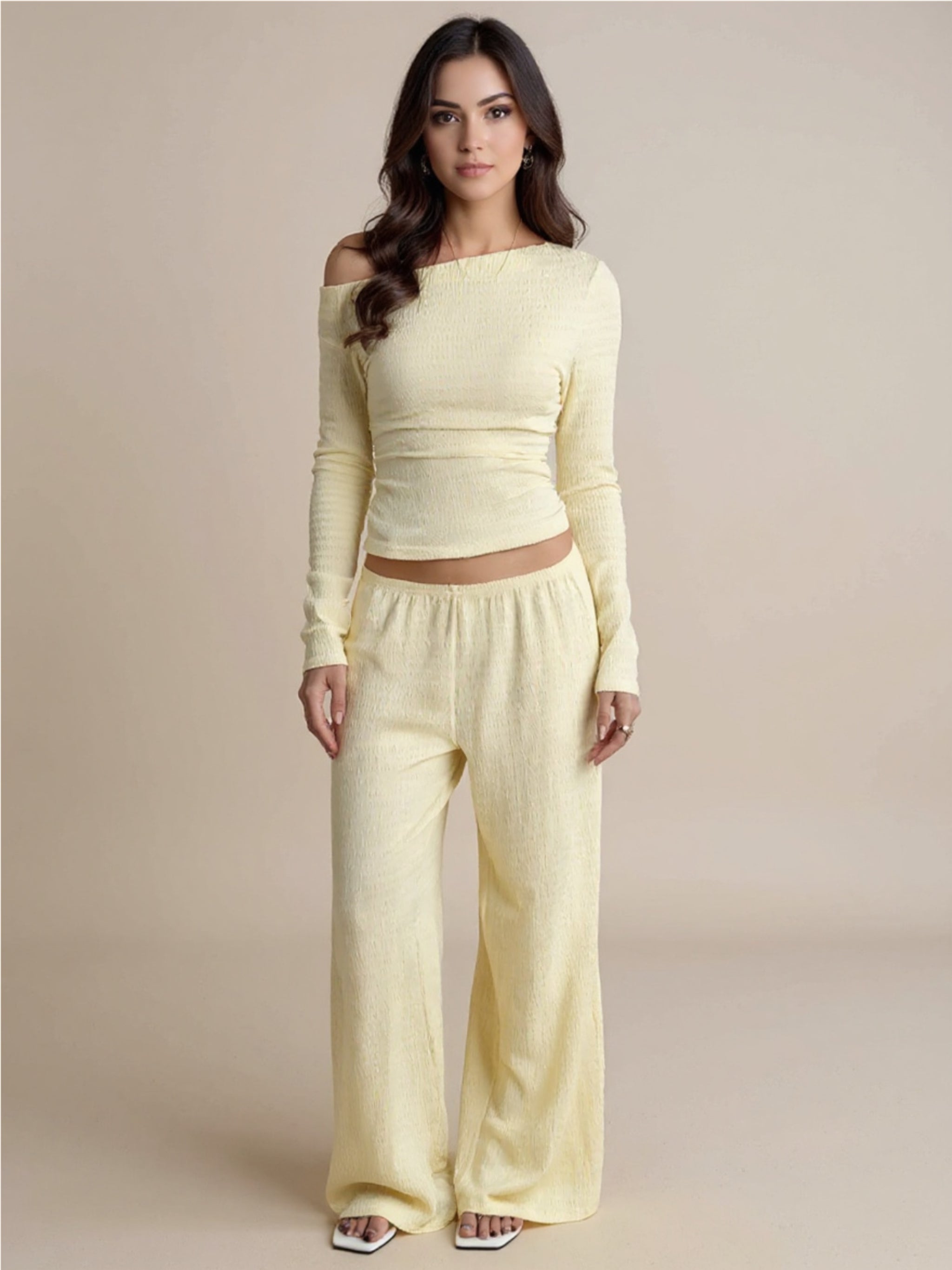One Shoulder Long Sleeve Top & Pants Set