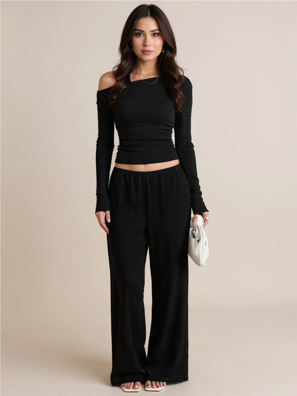 One Shoulder Long Sleeve Top & Pants Set