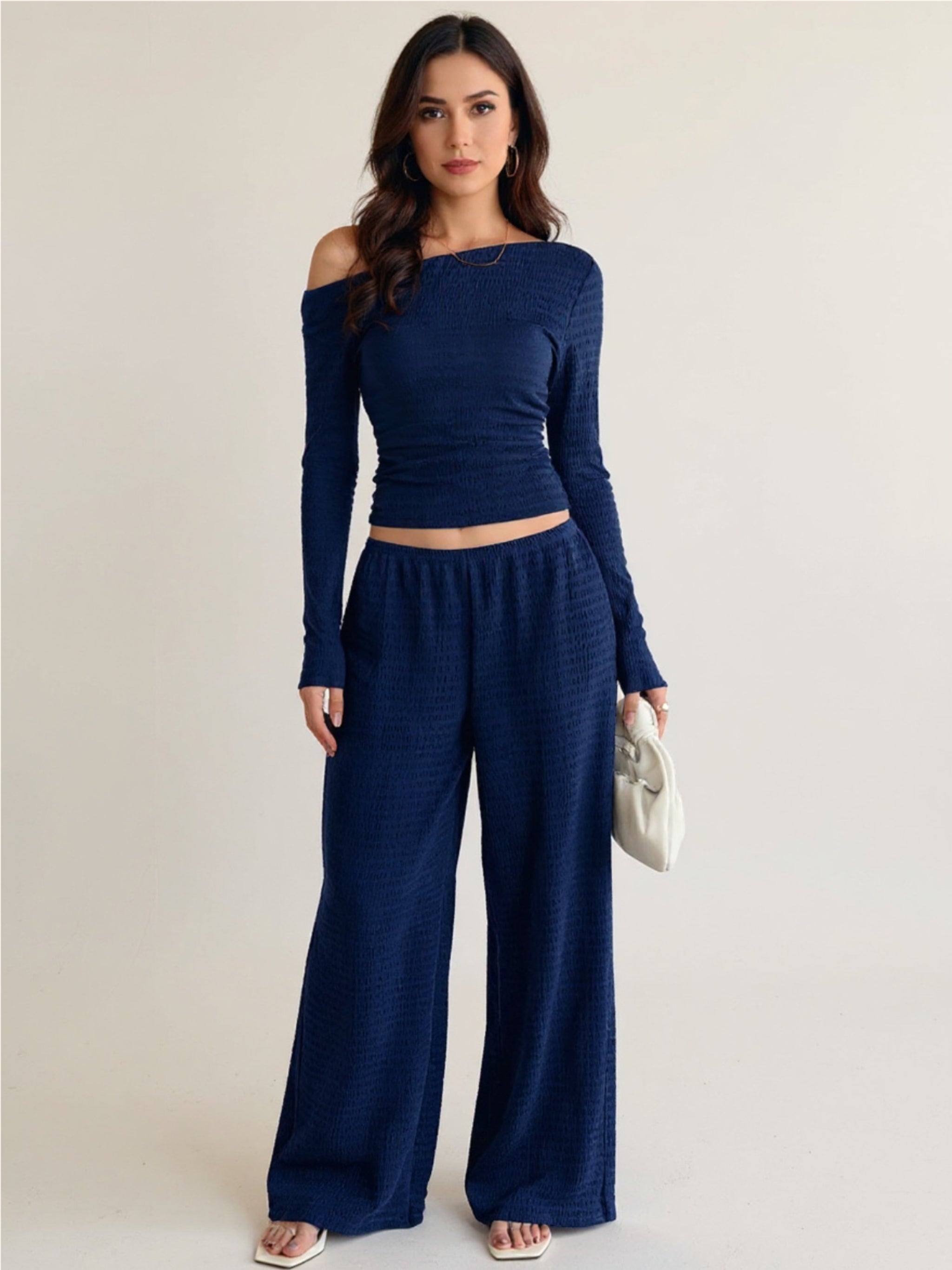 One Shoulder Long Sleeve Top & Pants Set