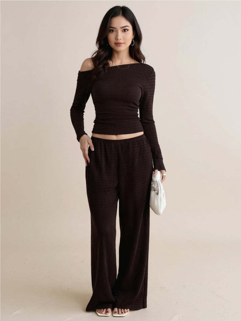 One Shoulder Long Sleeve Top & Pants Set