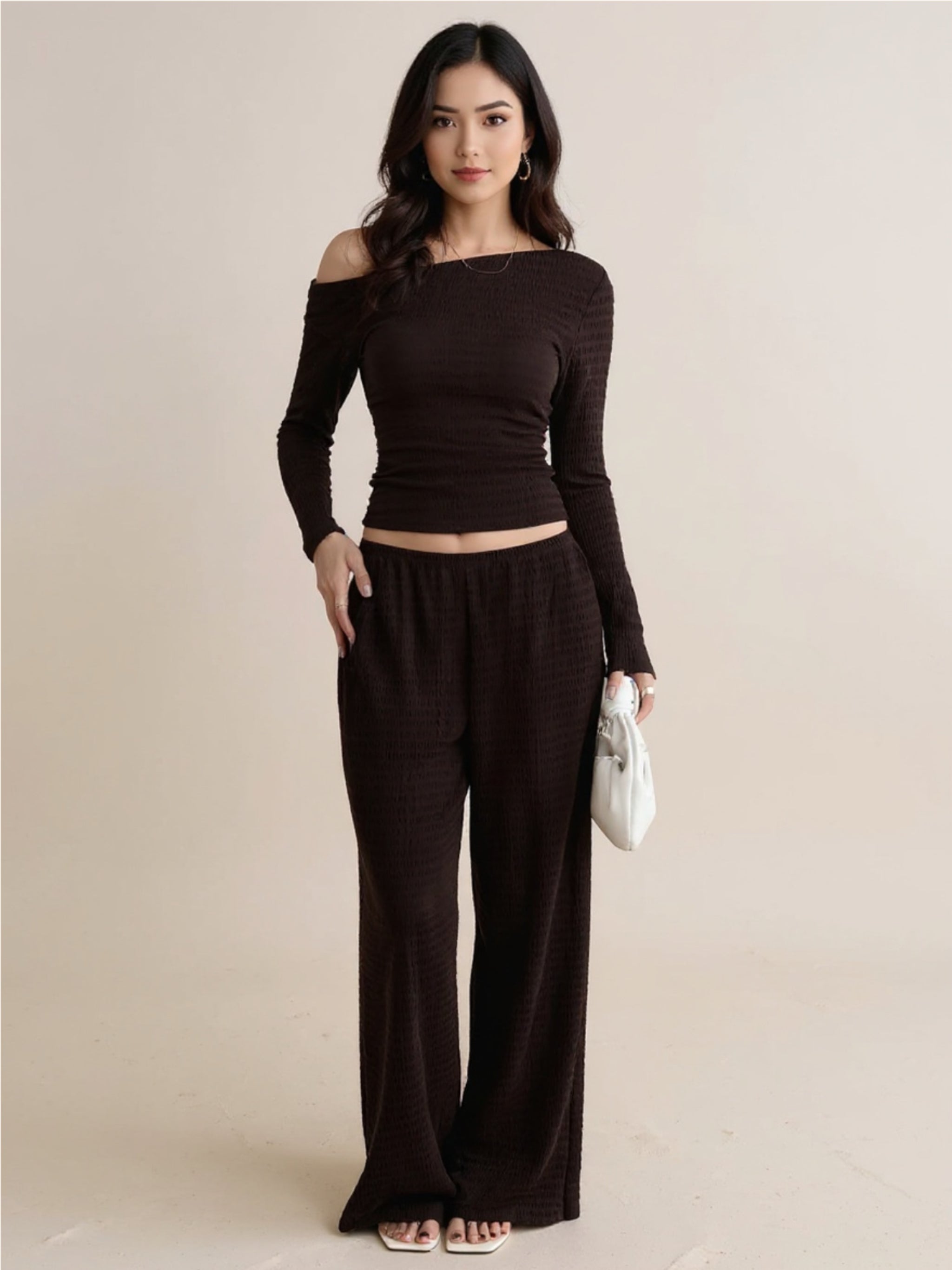 One Shoulder Long Sleeve Top & Pants Set